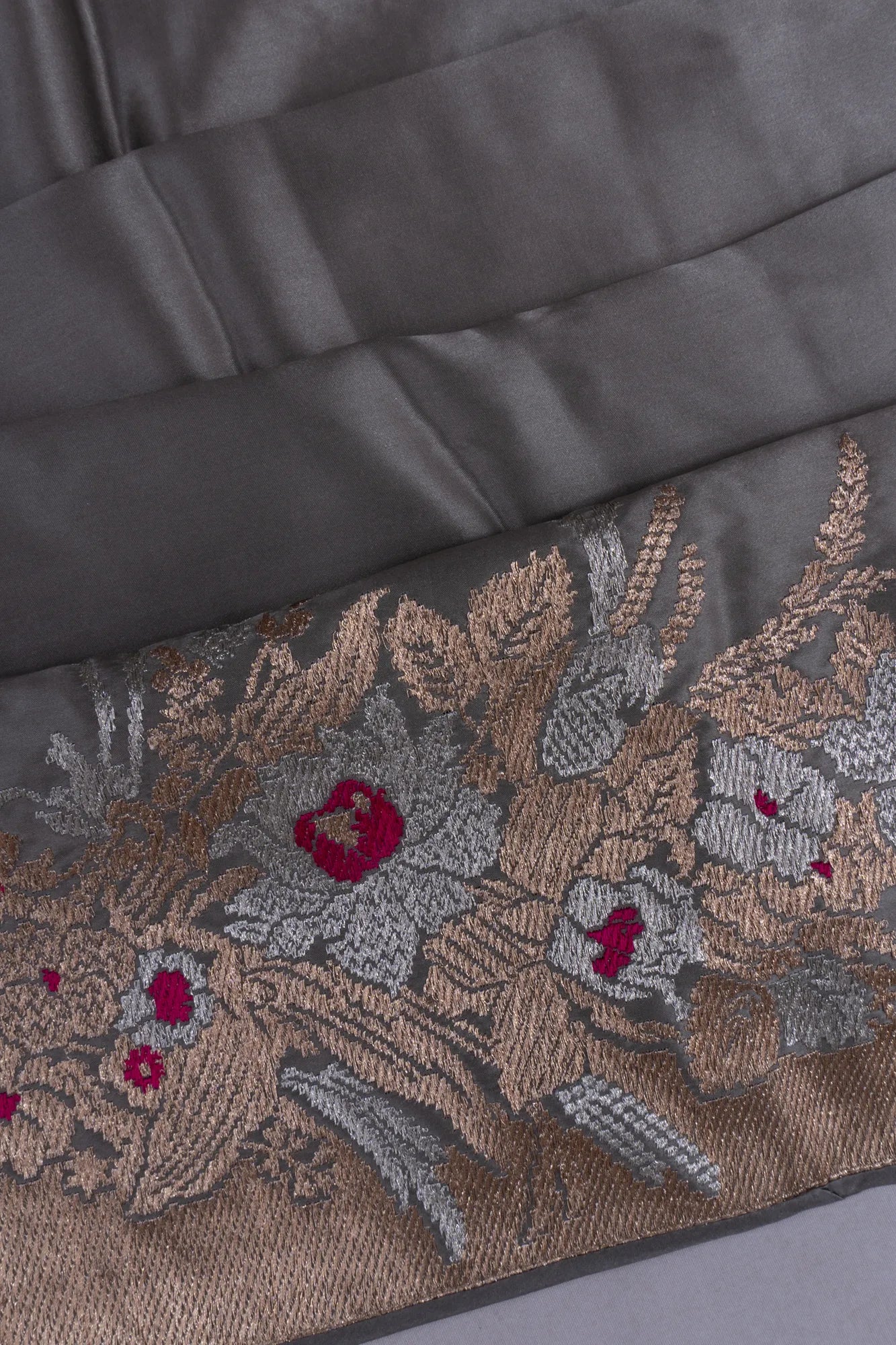 Banarasi Satin Plain Grey Saree With Embroidery Blouse