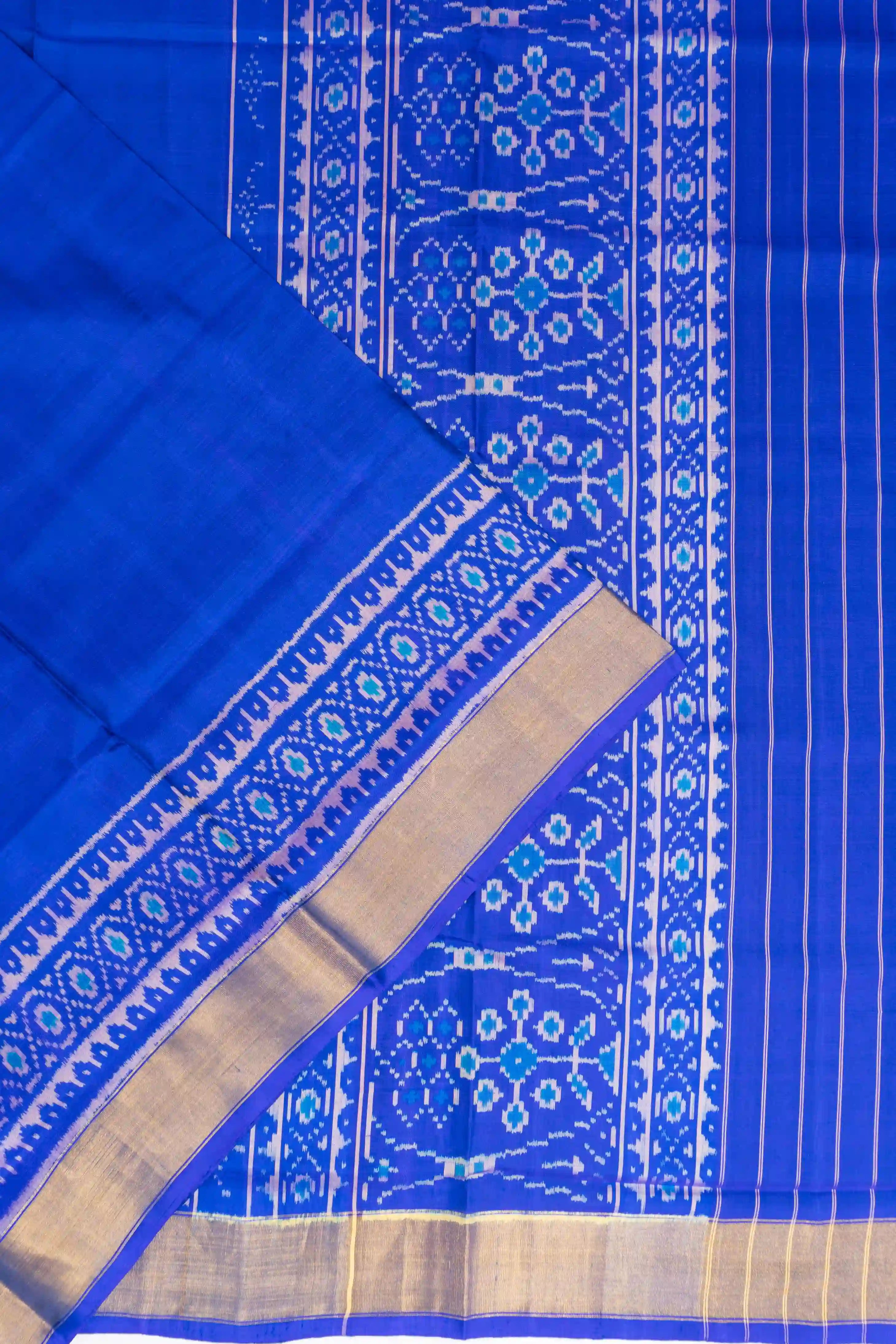 Rajkot Patola Silk Ikat Plain Royal Blue Saree