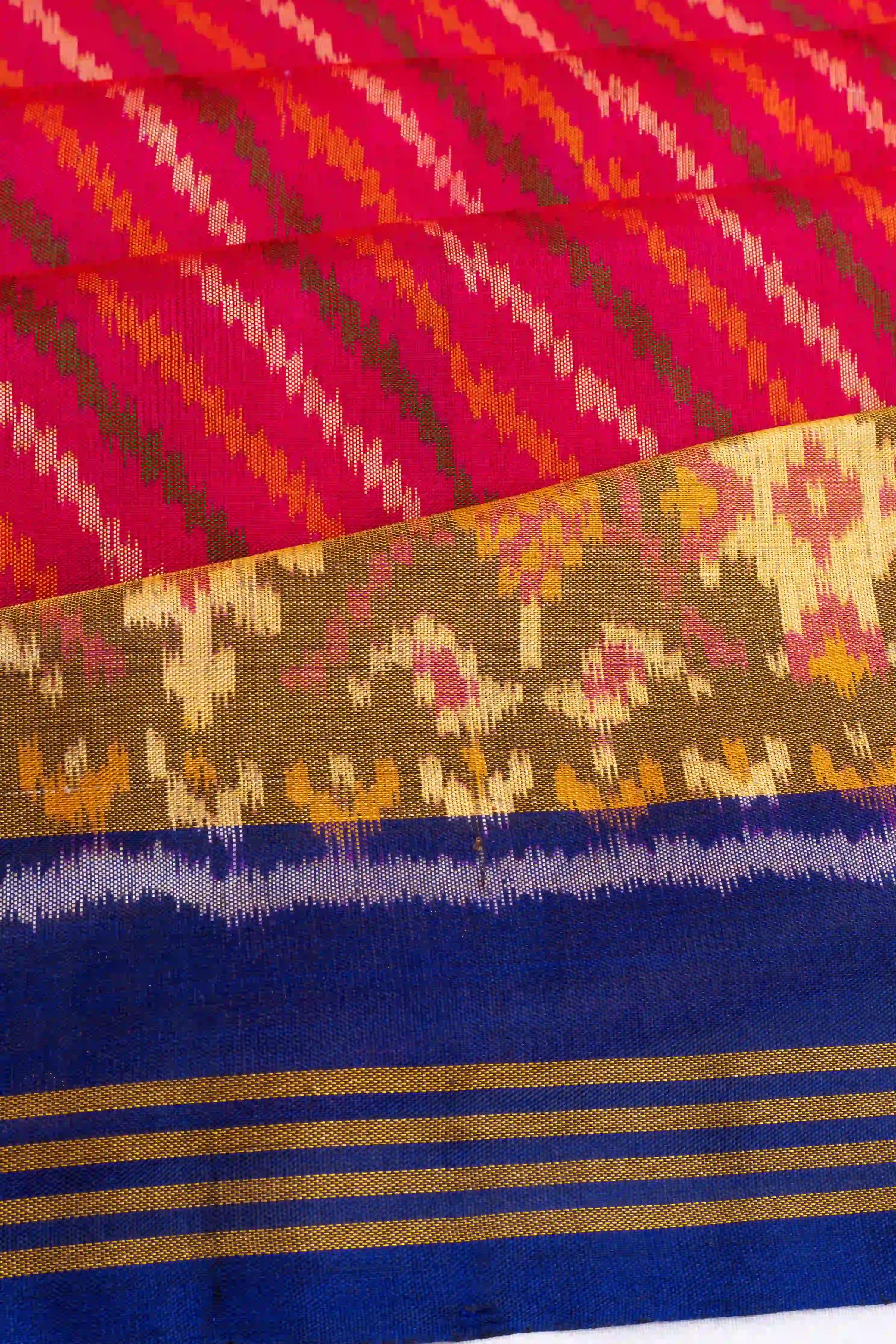 Rajkot Patola Silk Ikat Diagonal Lines Rani Pink Saree