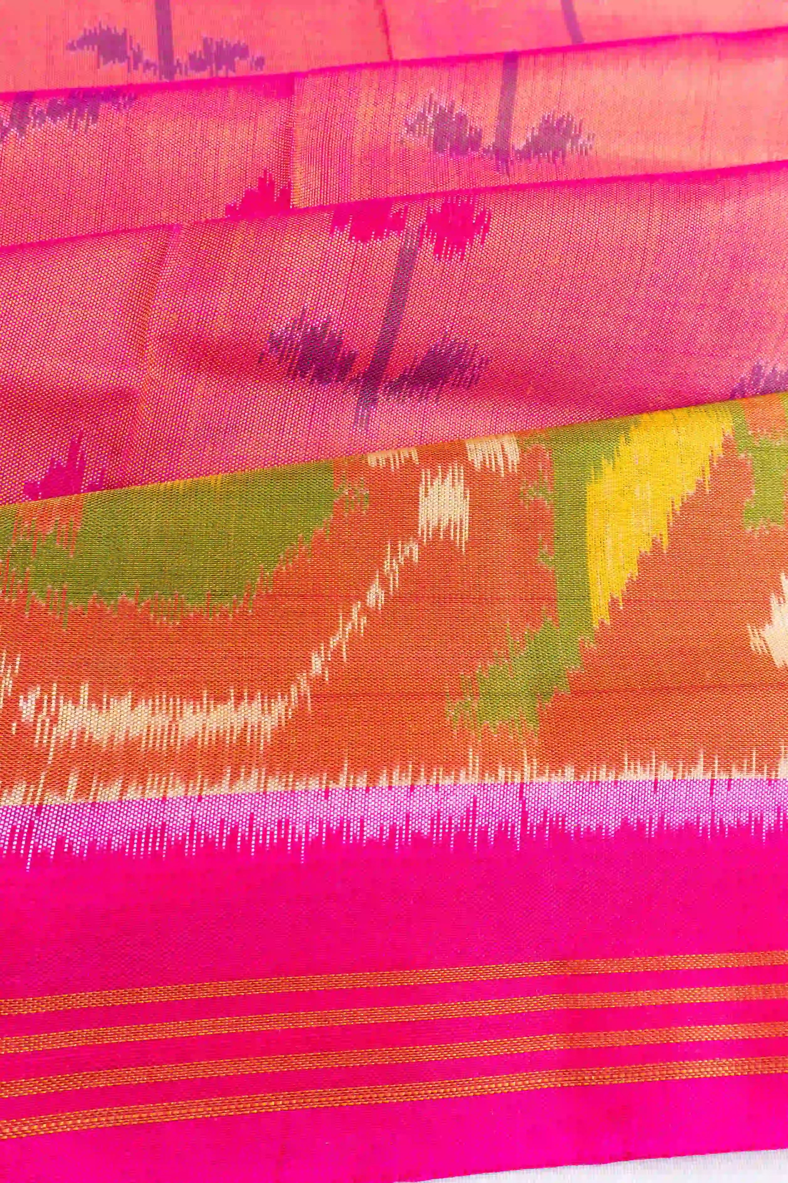 Rajkot Patola Silk Tissue Ikat Rani Pink Saree