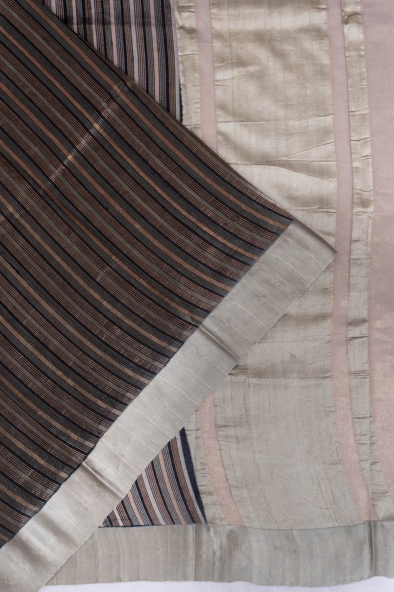 Tussar Vertical Lines Black Saree