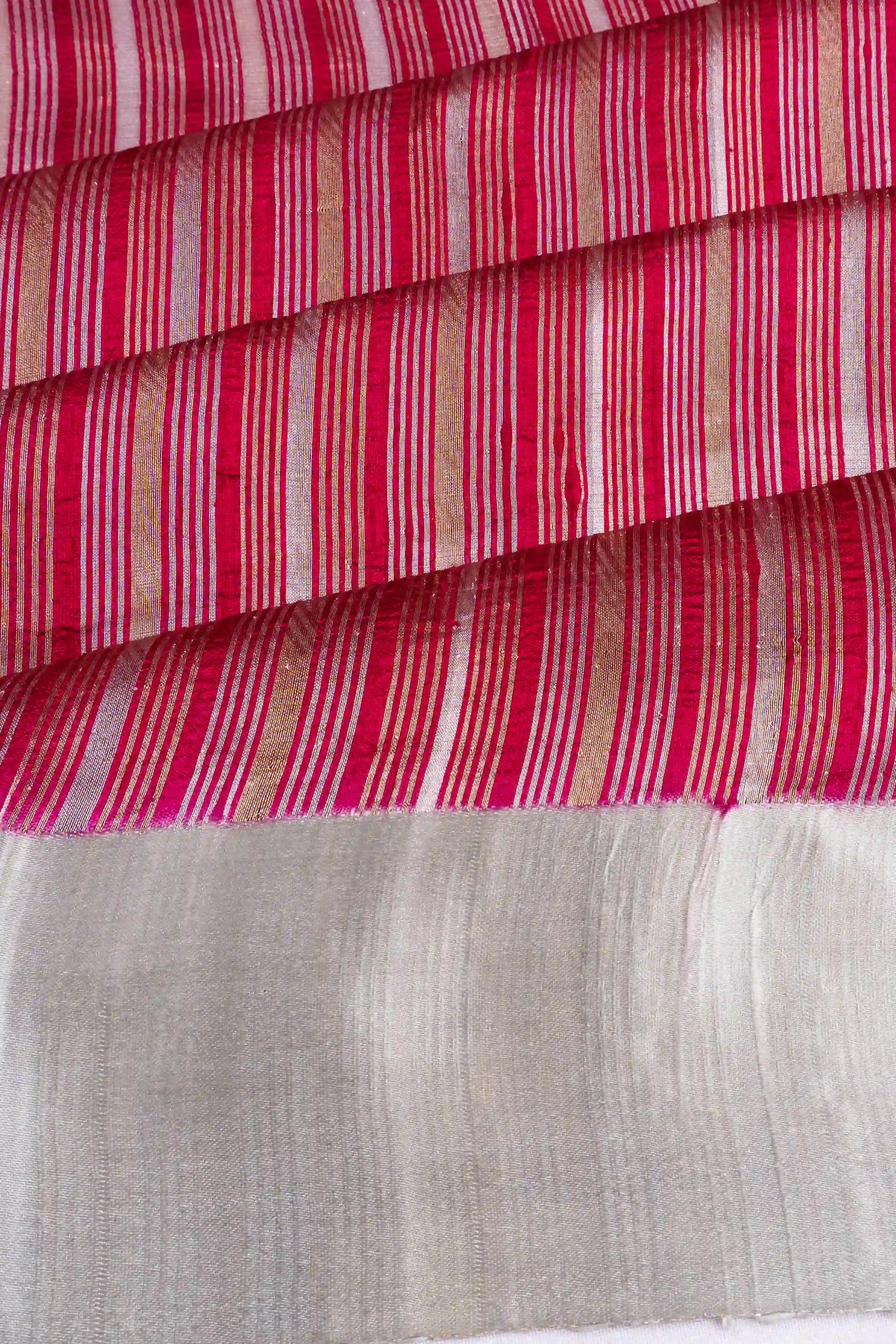 Tussar Vertical Lines Red Saree