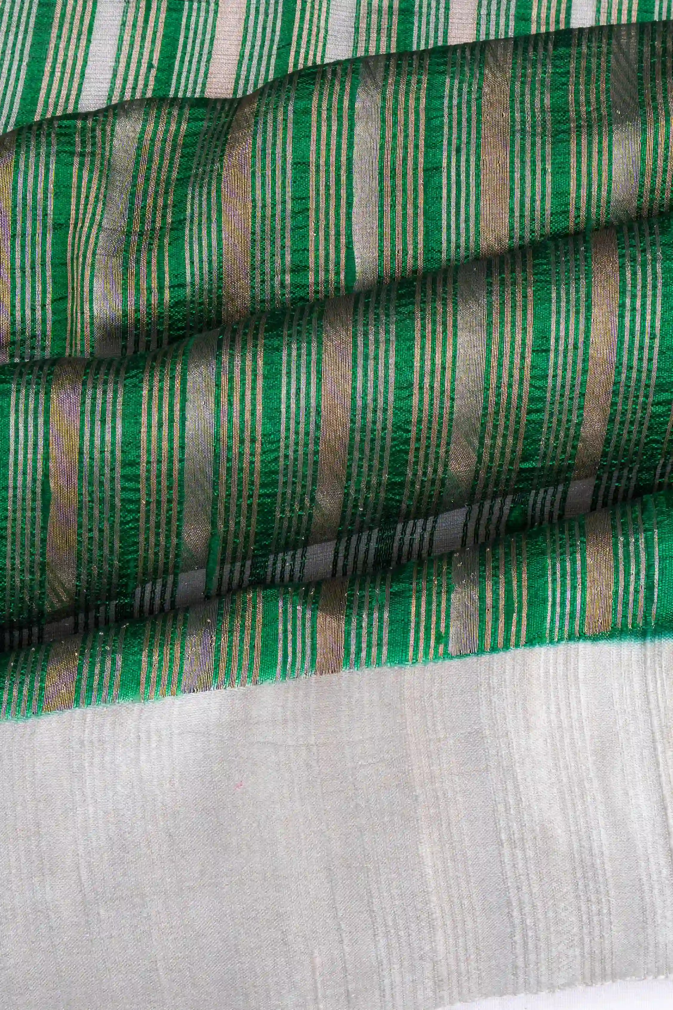 Tussar Vertical Lines Bottle Green Saree