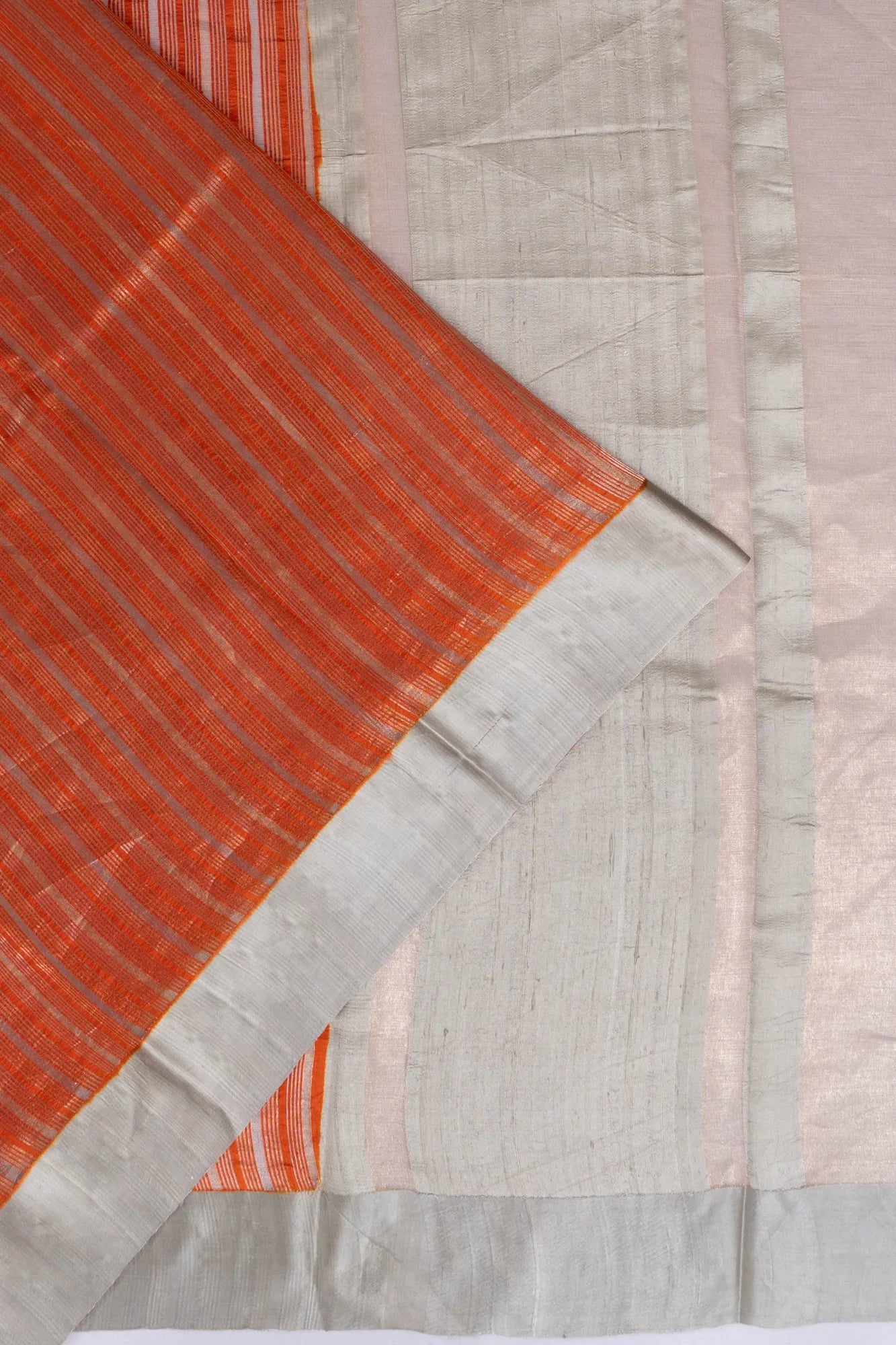 Tussar Vertical Lines Orange Saree
