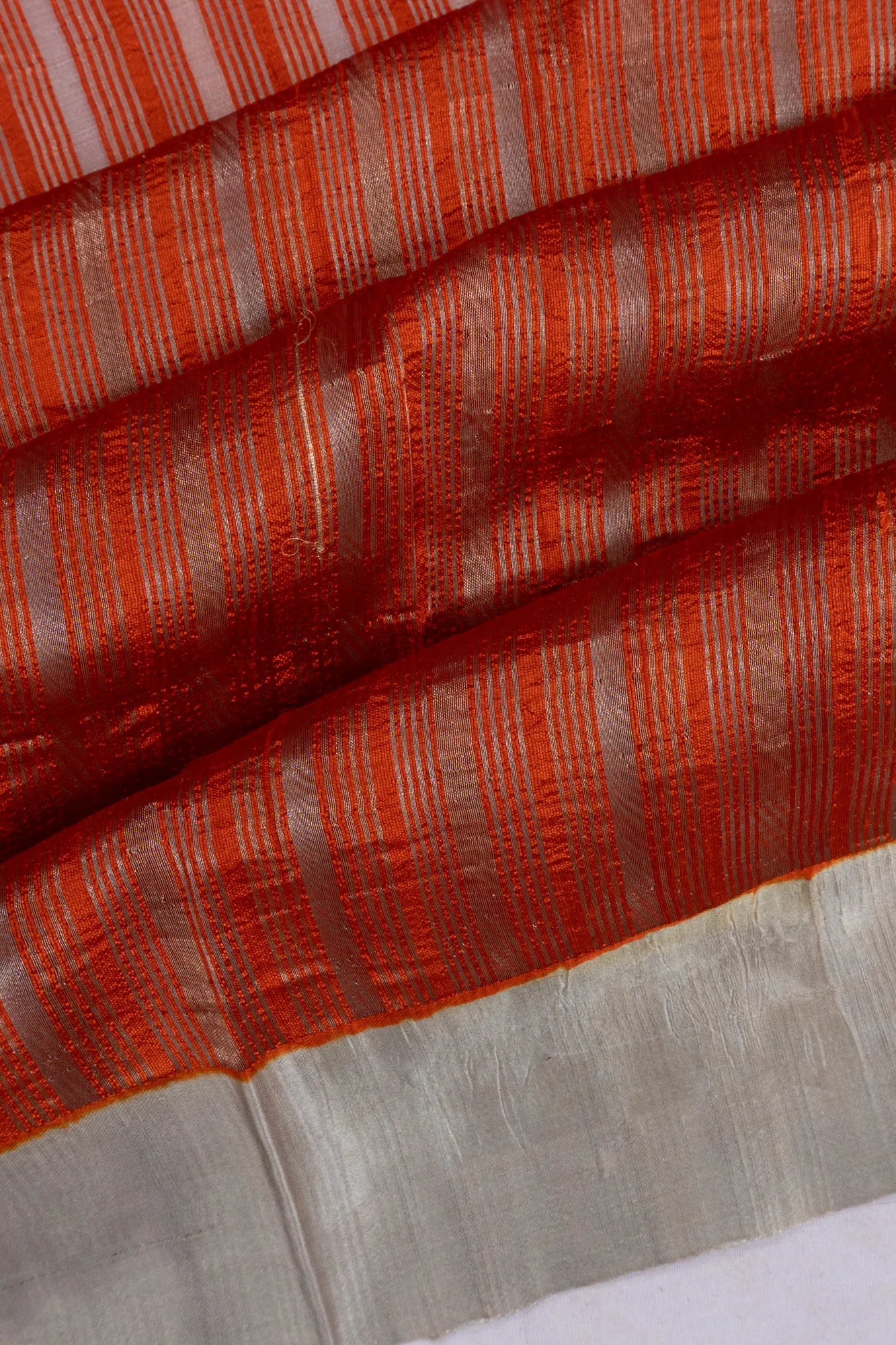 Tussar Vertical Lines Orange Saree