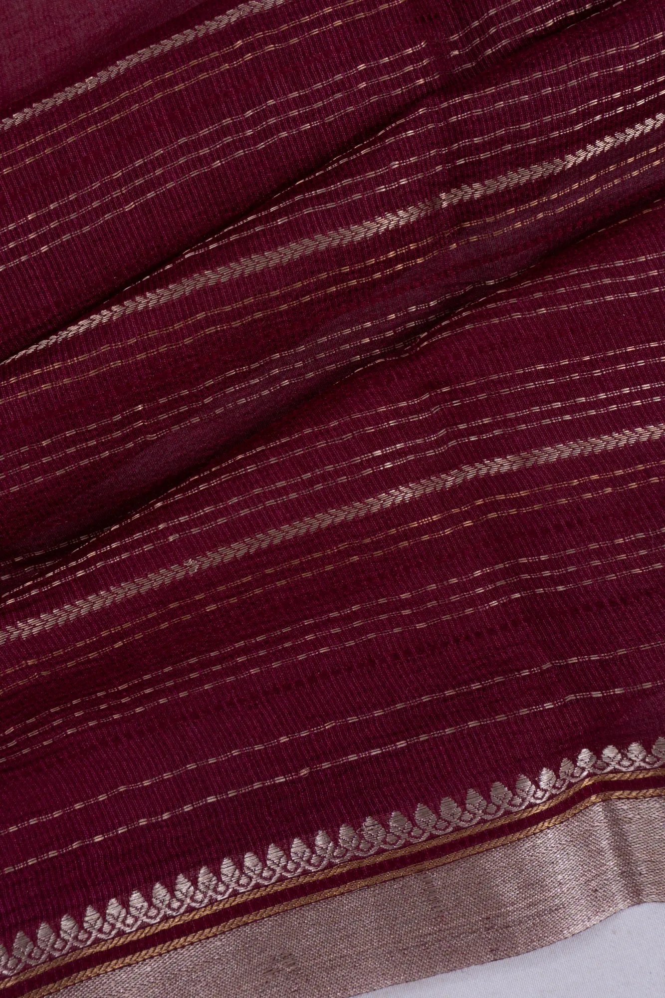 Tussar Half And Half Plain And Lines Burgundy Saree