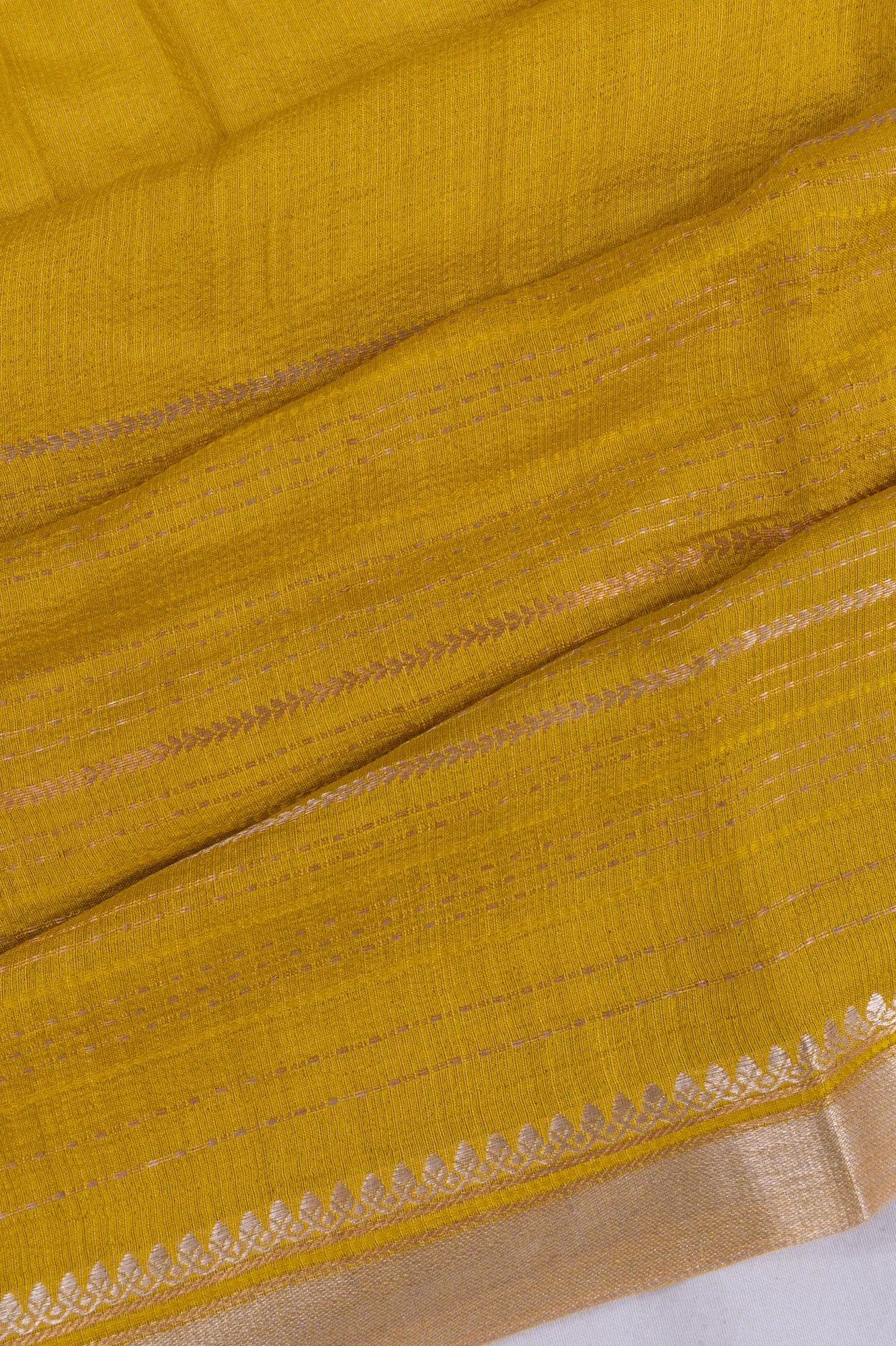 Tussar Half And Half Plain And Lines Yellow Saree