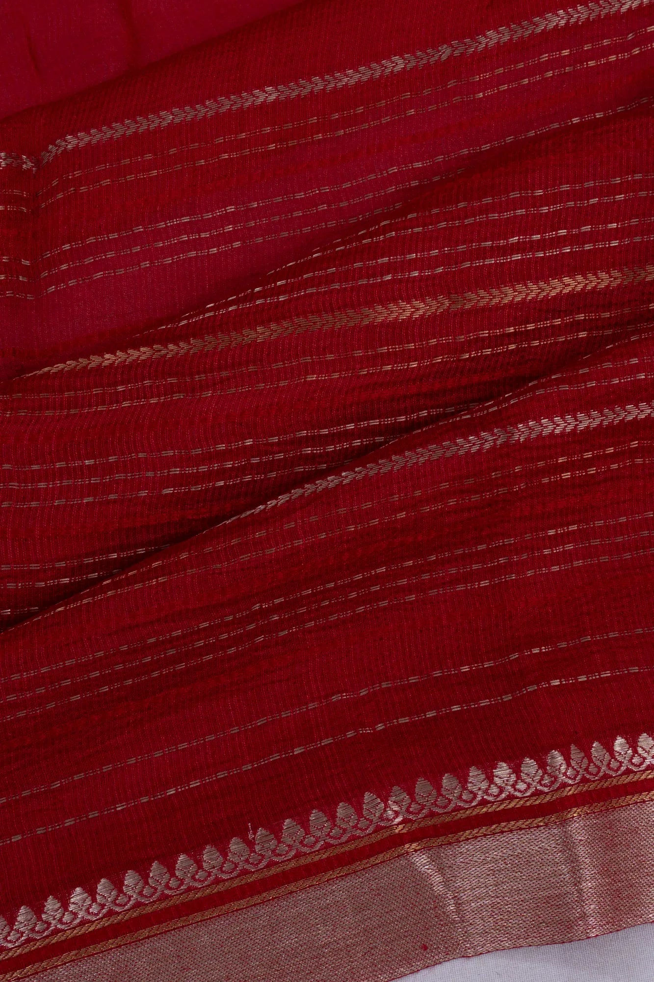Tussar Half And Half Plain And Lines Red Saree