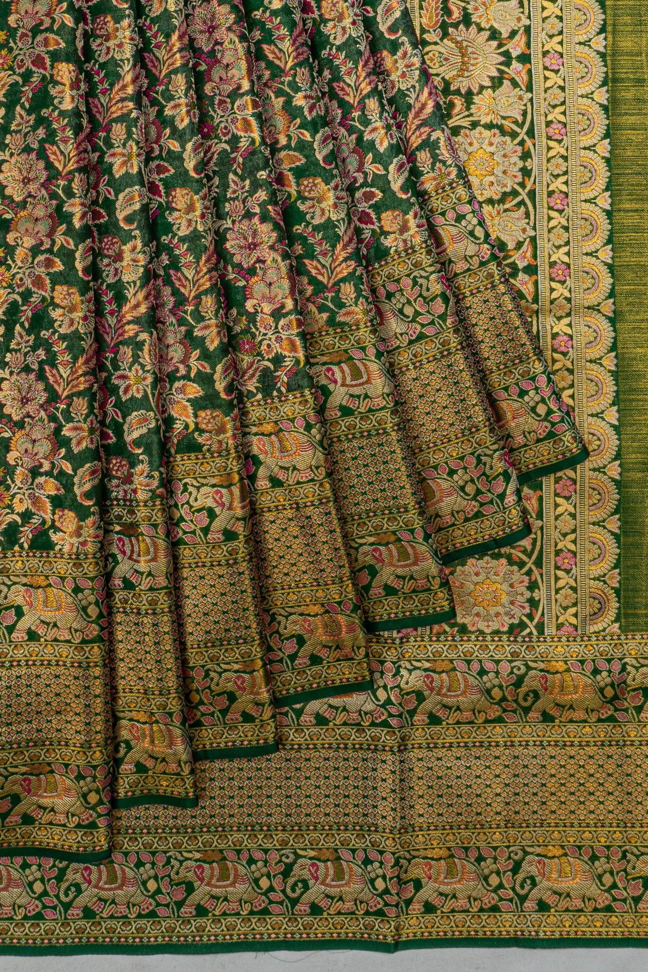 Kanchipuram Silk Brocade Bottle Green Saree