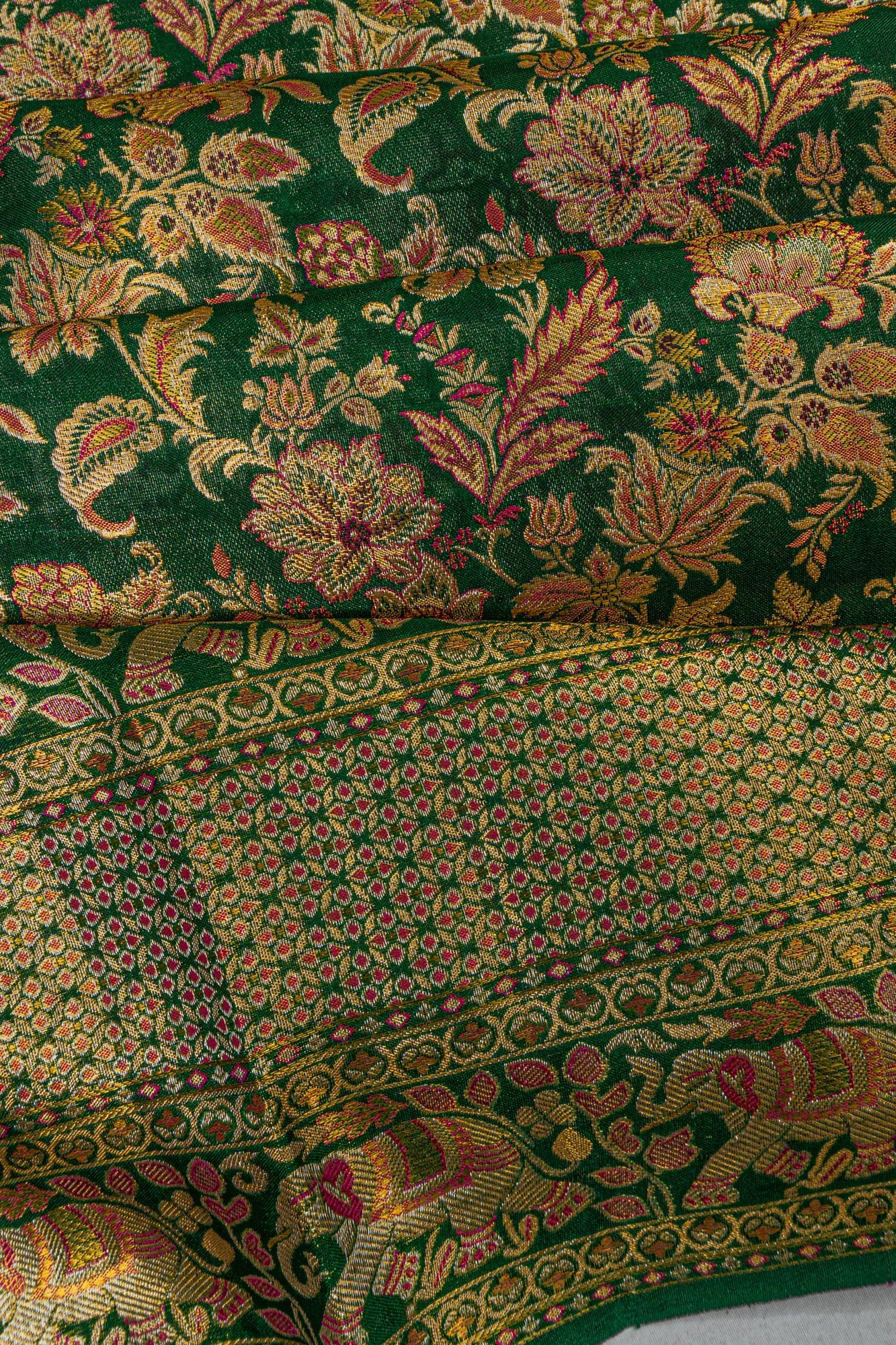 Kanchipuram Silk Brocade Bottle Green Saree