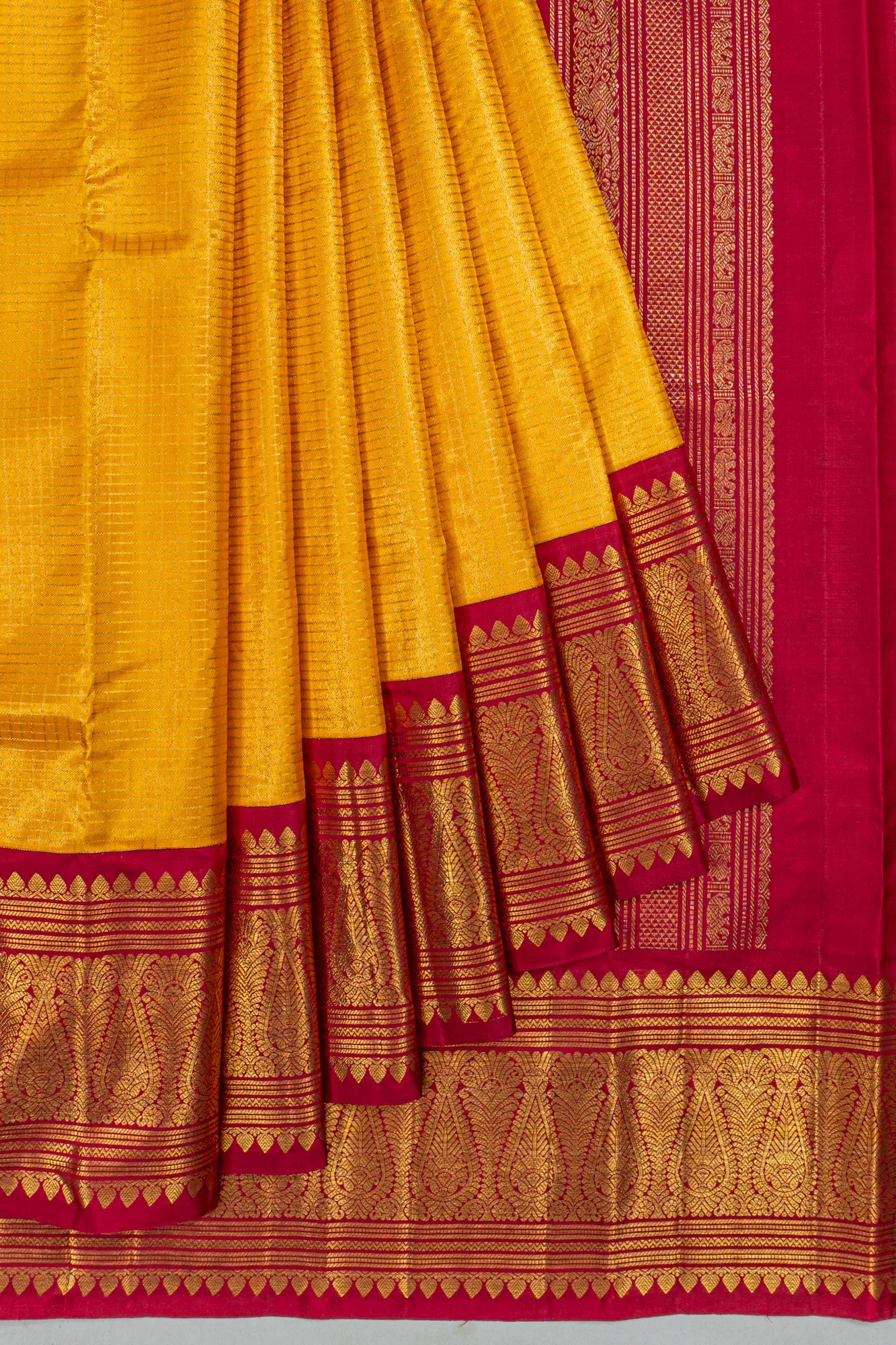 Classic Kanchipuram Silk Checks Yellow Saree