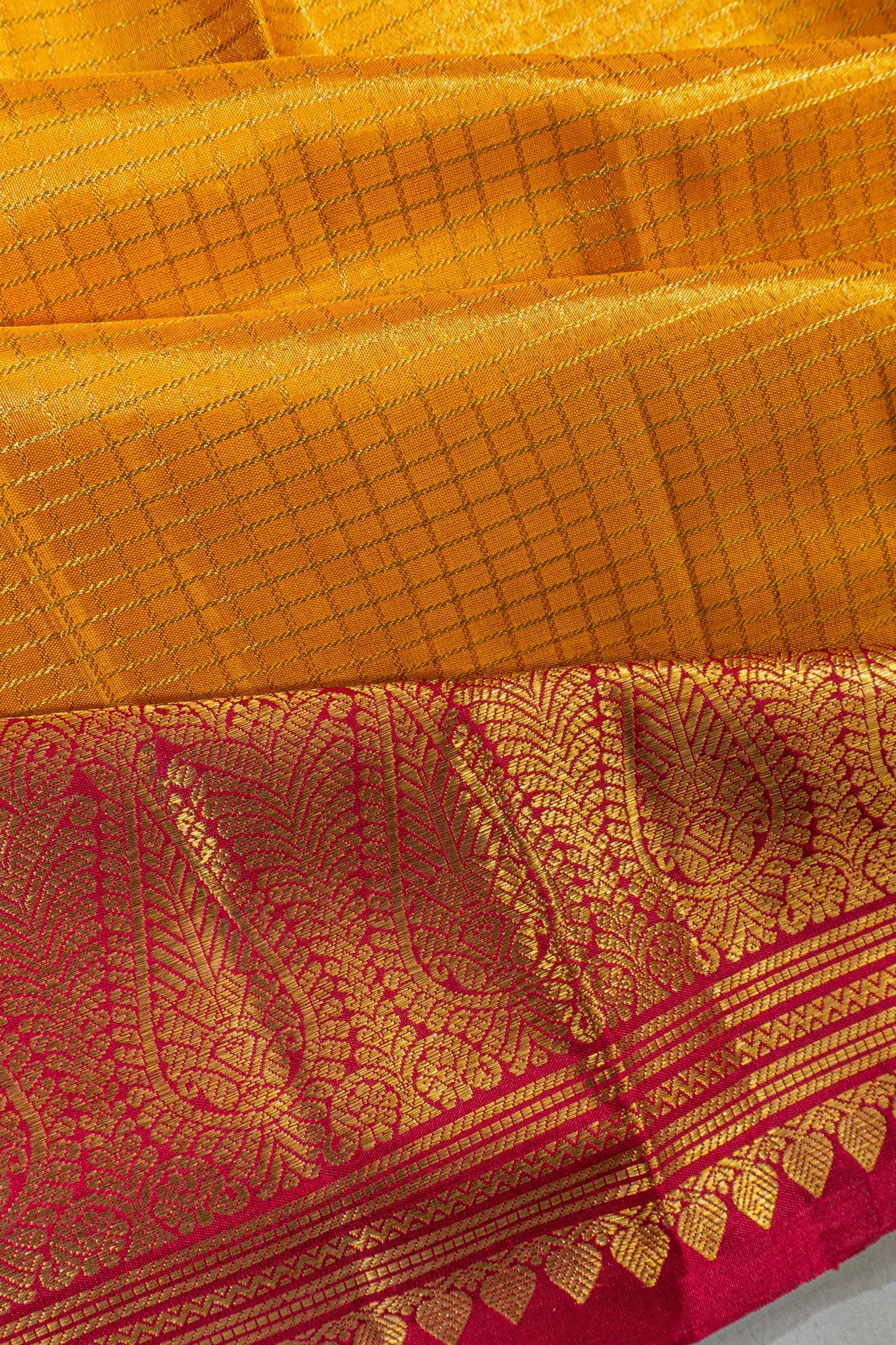 Classic Kanchipuram Silk Checks Yellow Saree