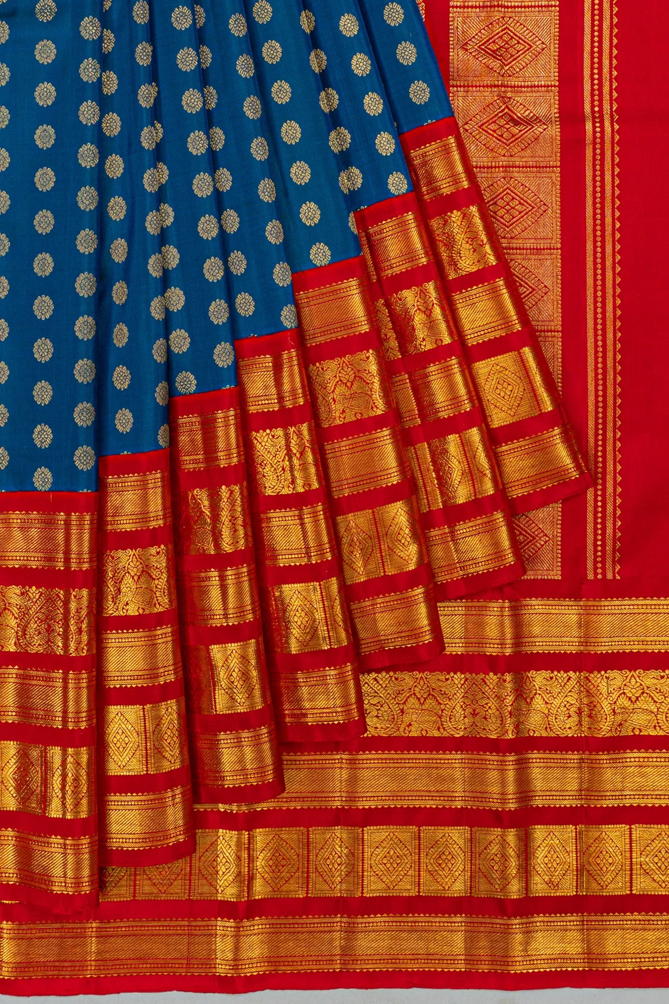Classic Kanchipuram Silk Butta Blue Saree With Big Border