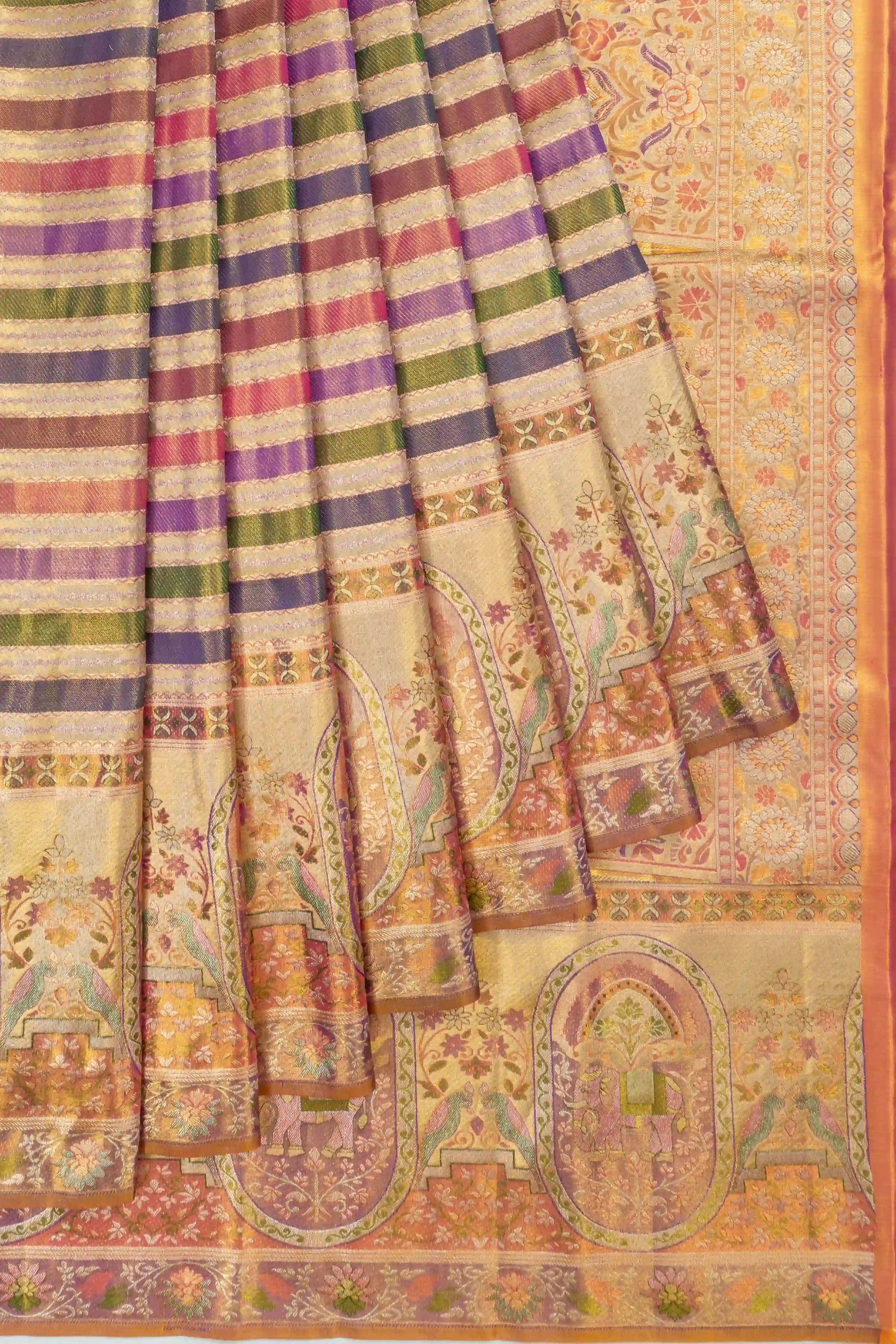 Taranga Kanchi Silk Tissue Lines Pastel Green Saree