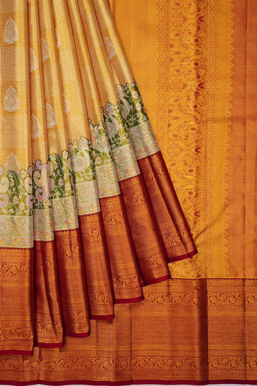 Kanchipuram Silk Tissue Brocade Gold Saree