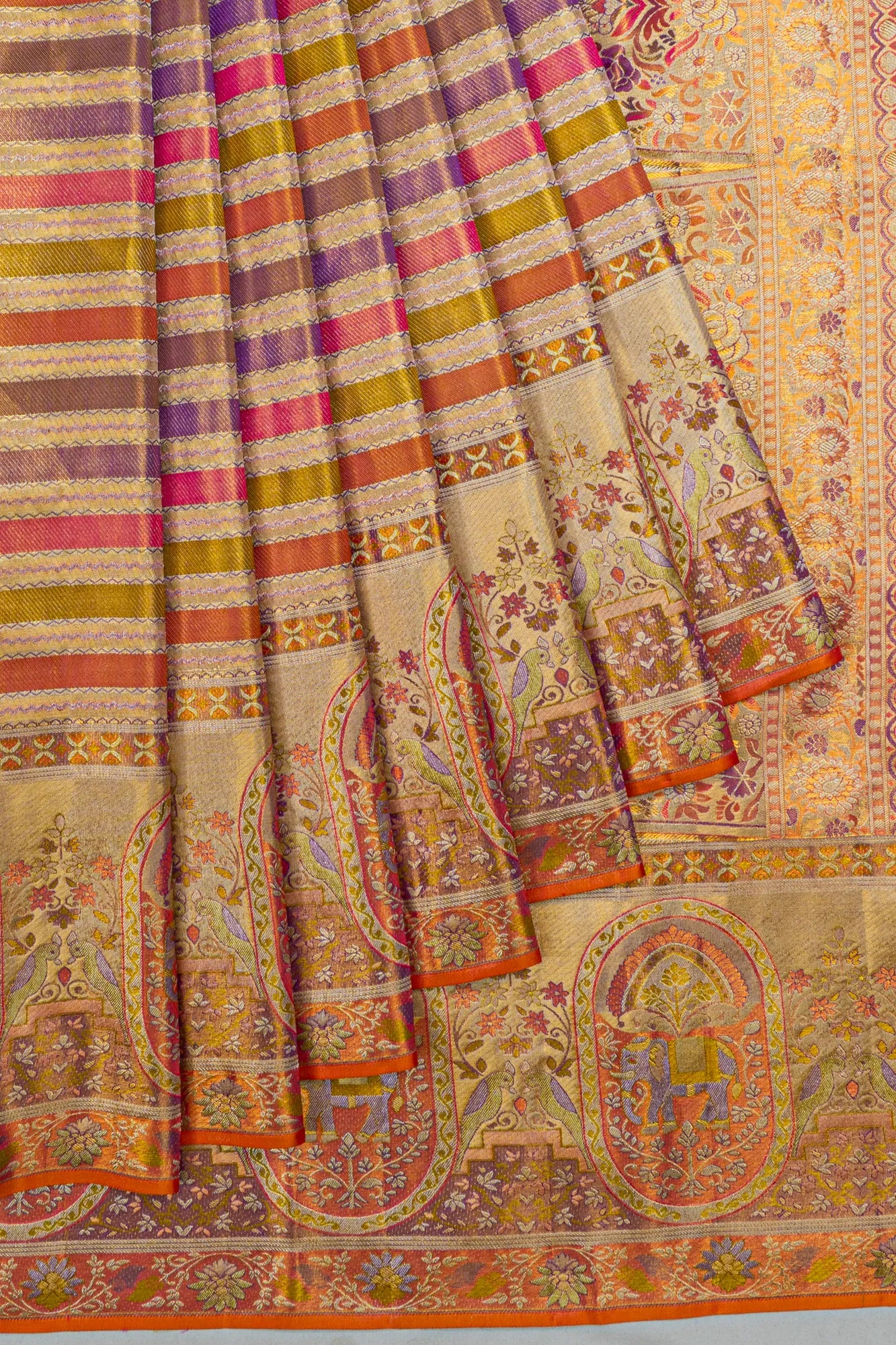 Kanchipuram Silk Tissue Brocade Cream Saree