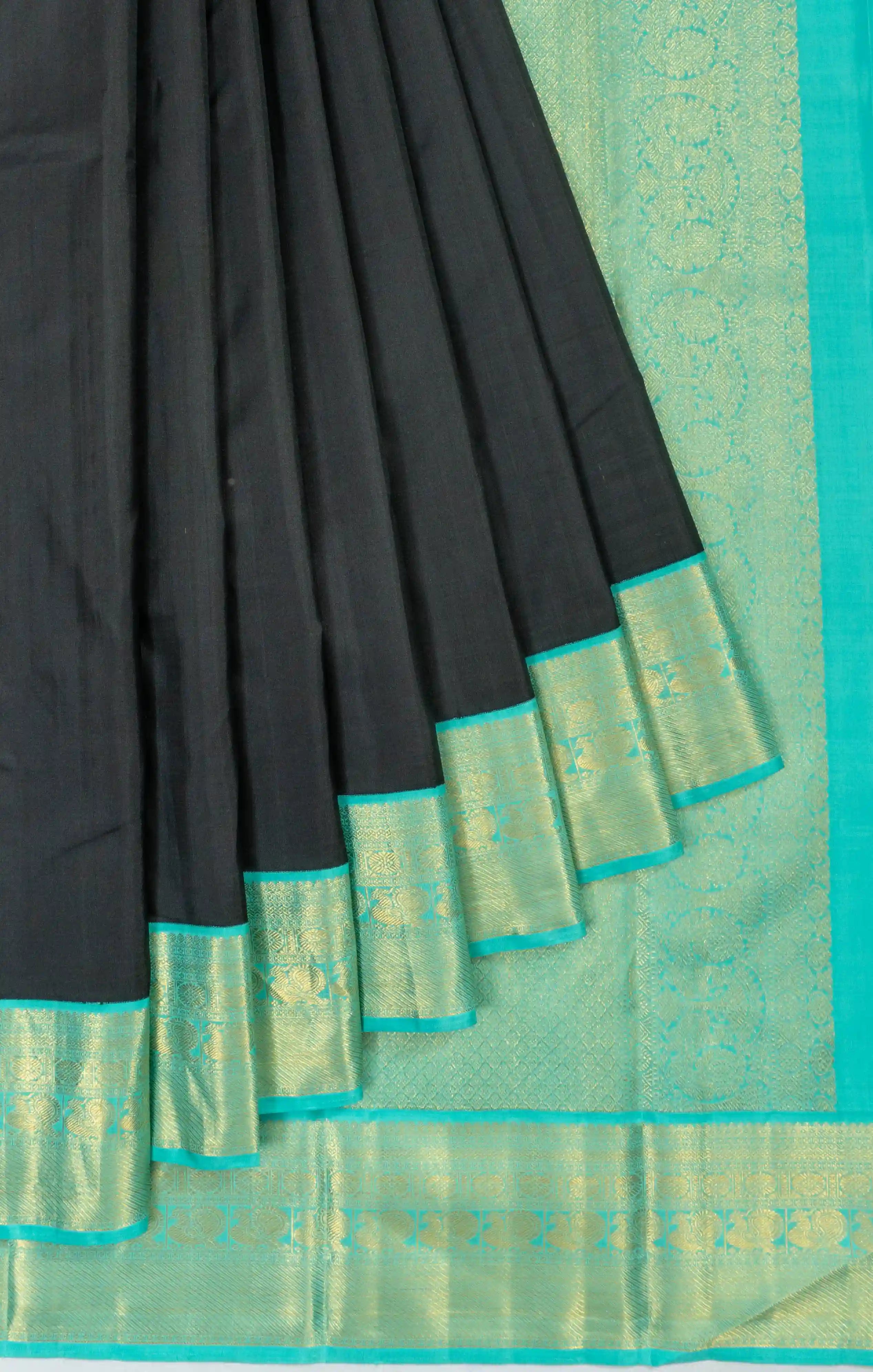 Kanchipuram Silk Plain Black Saree