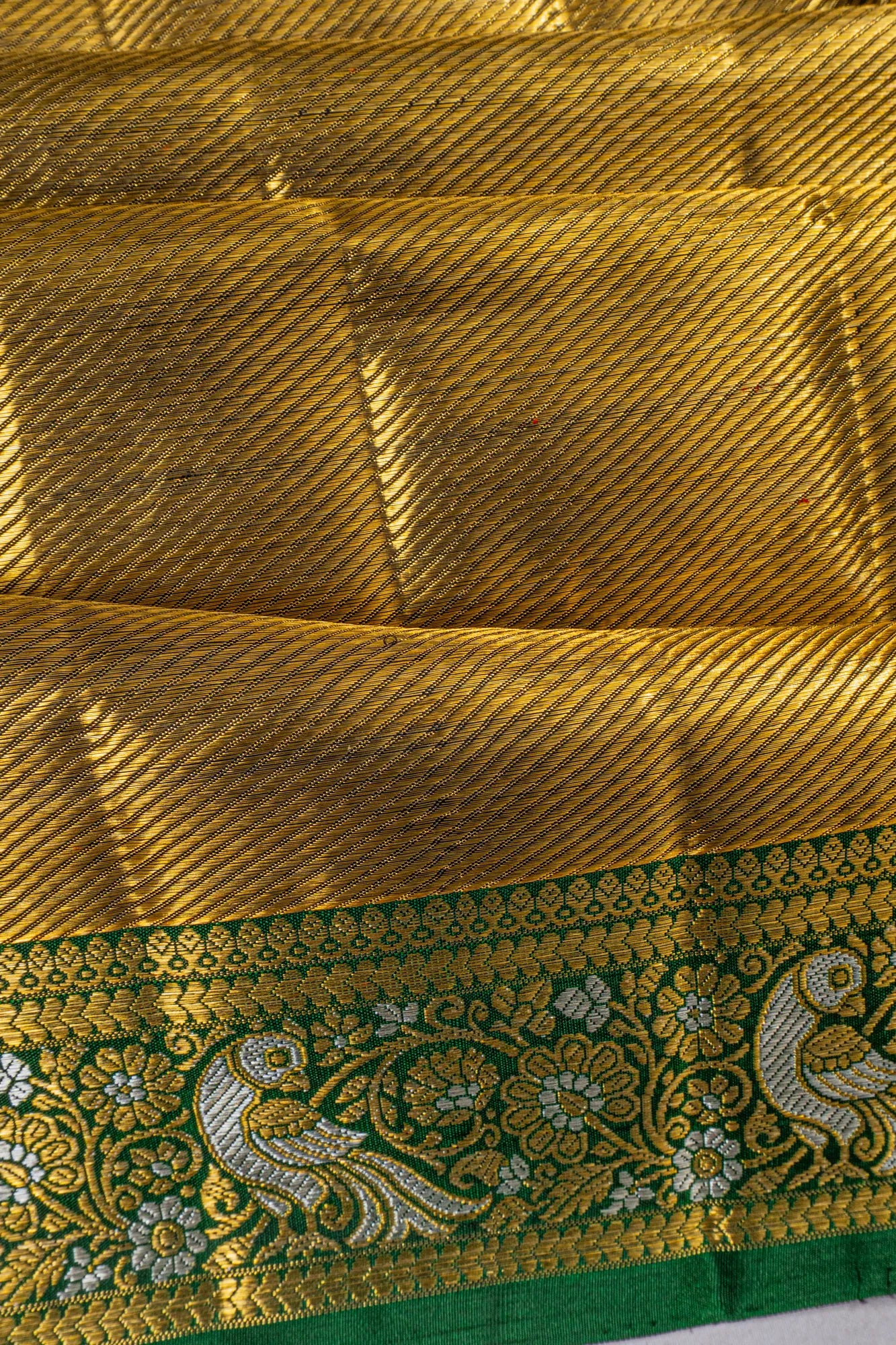 Kanchipuram Silk Tissue Brocade Dark Green Saree