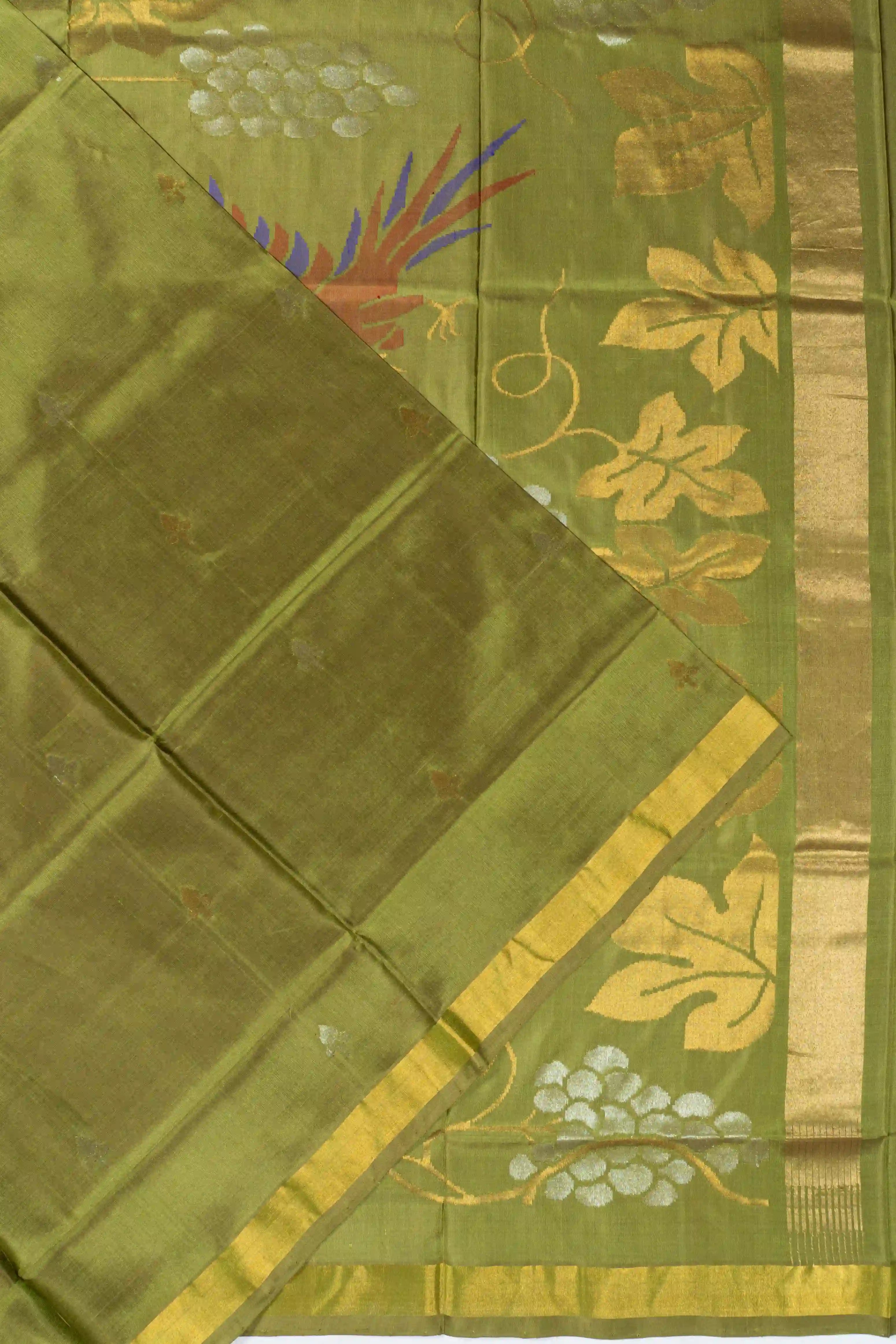 Uppada Silk Butta Mehandi Green Saree