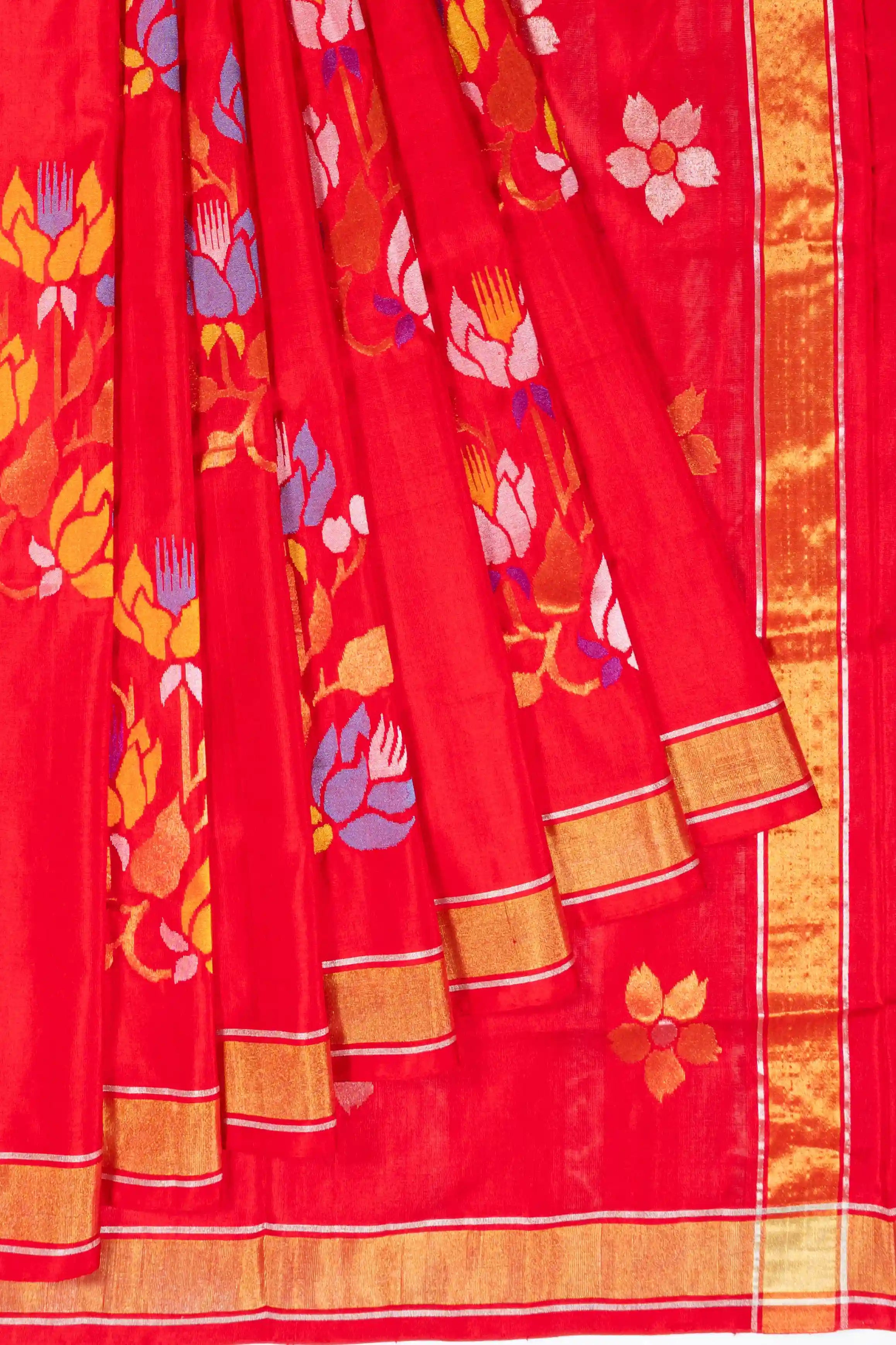 Uppada Silk Jamdani Butta Red Saree