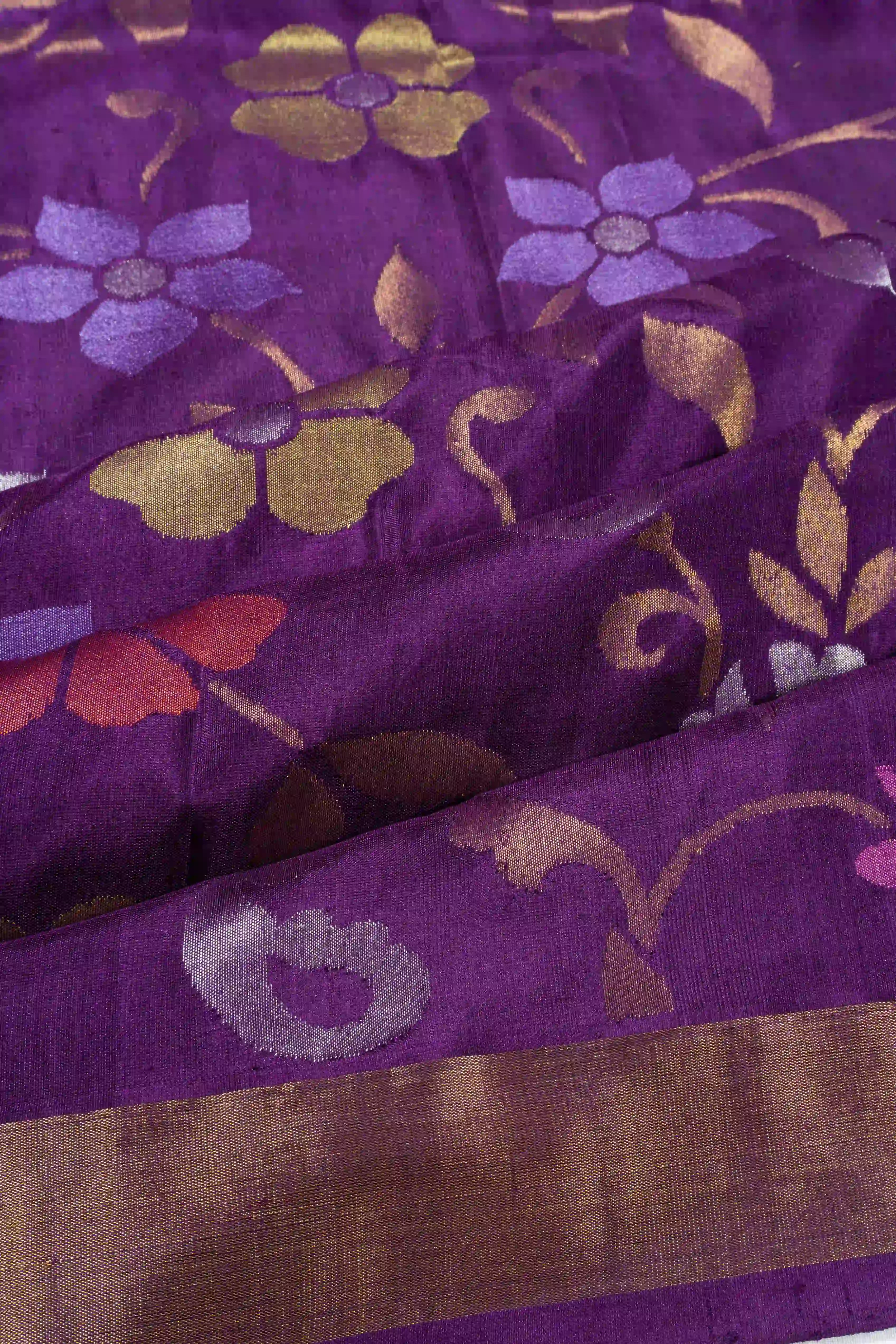 Uppada Silk All Over Jamdani Jaal Purple Saree