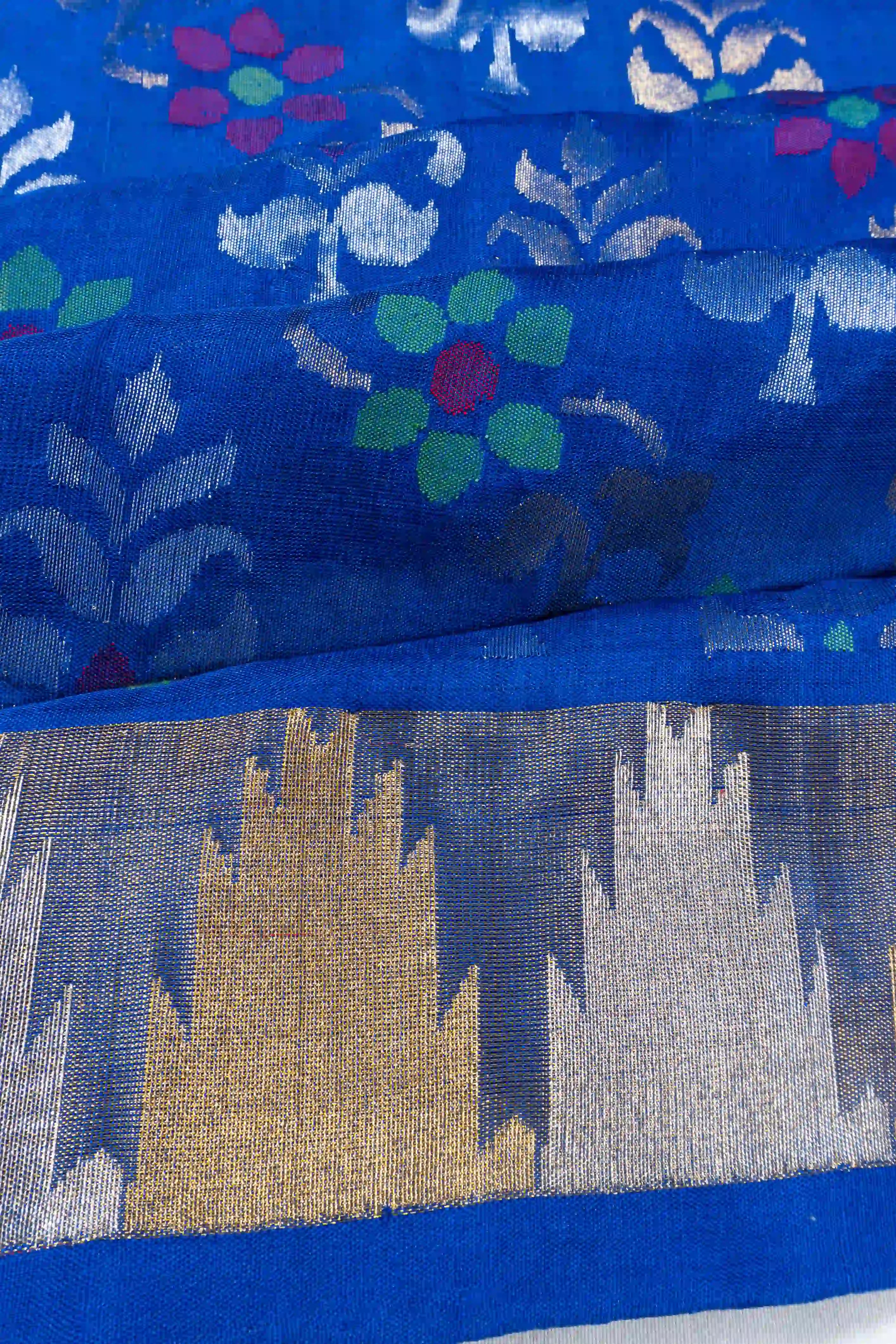 Uppada Silk Jamdani Jaal And Butta Royal Blue Saree