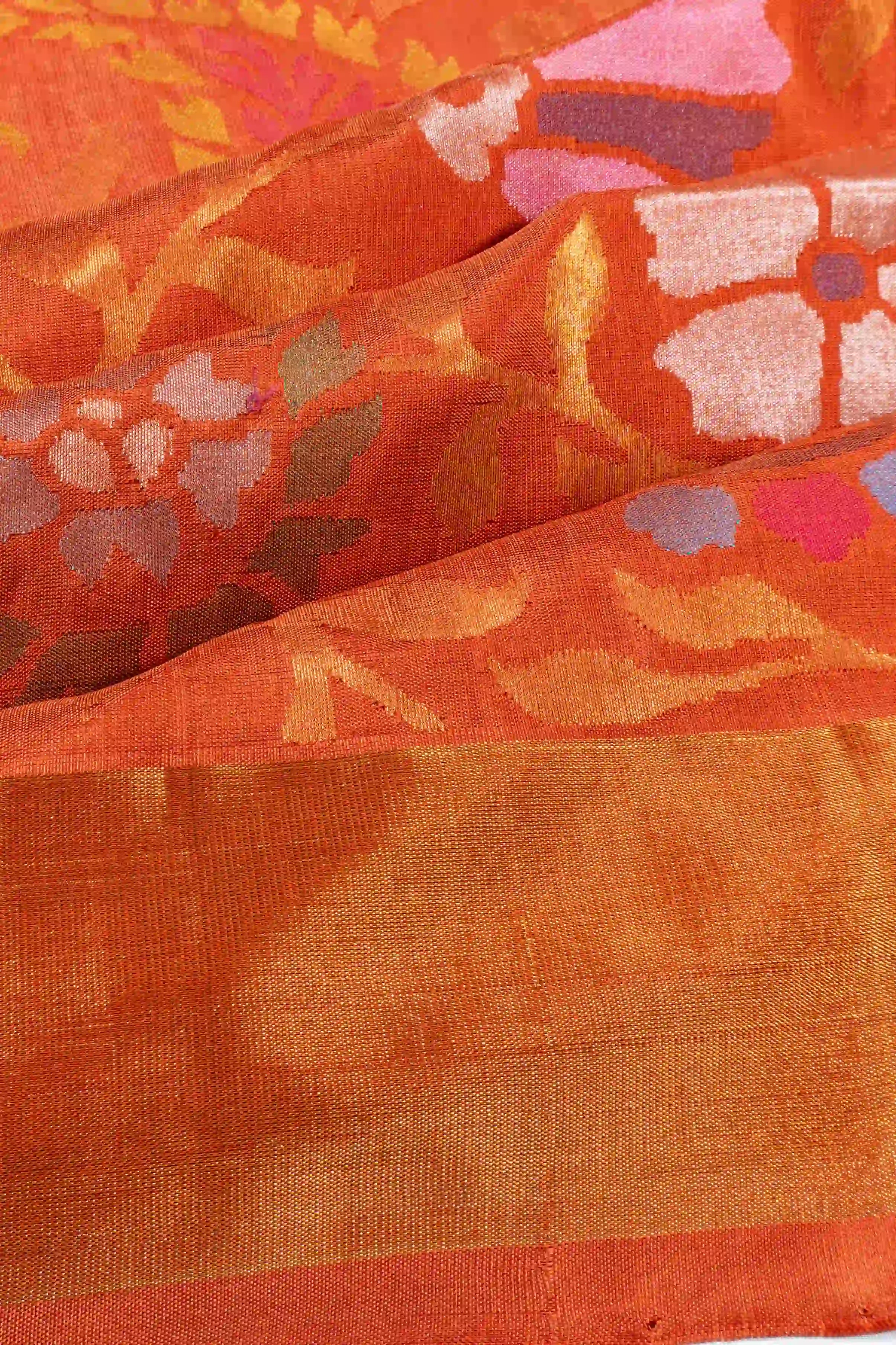 Uppada Silk All Over Jamdani Jaal Orange Saree