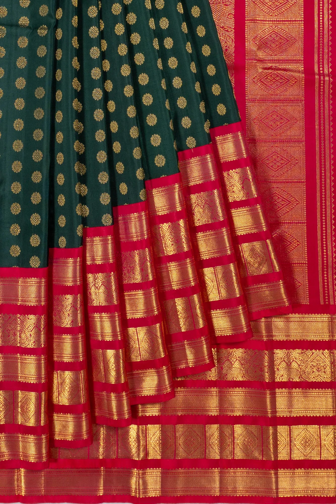 Classic Kanchipuram Silk Butta Bottle Green Saree