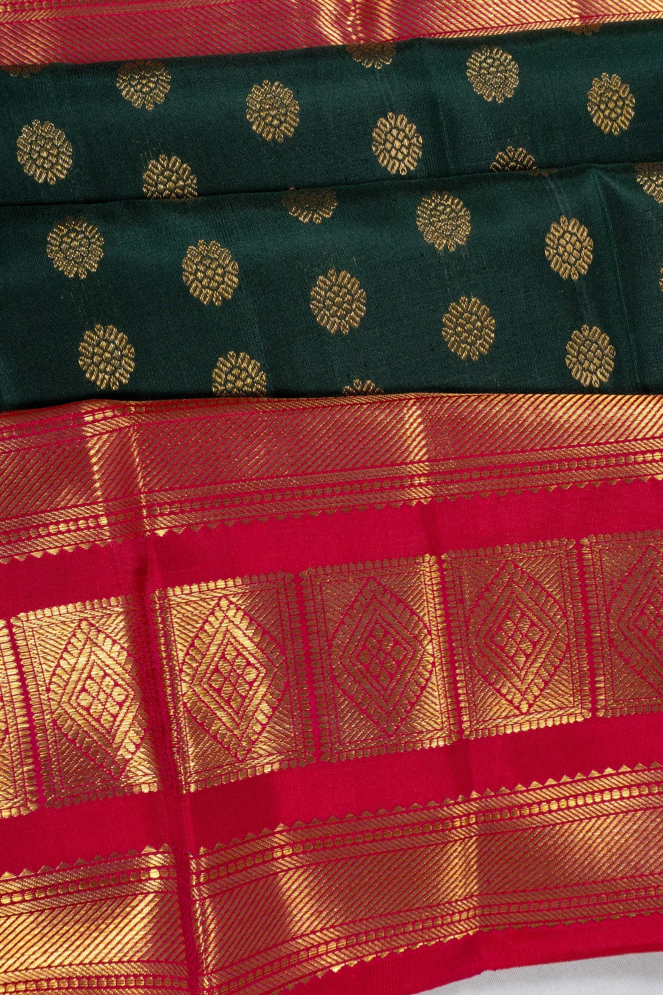 Classic Kanchipuram Silk Butta Bottle Green Saree