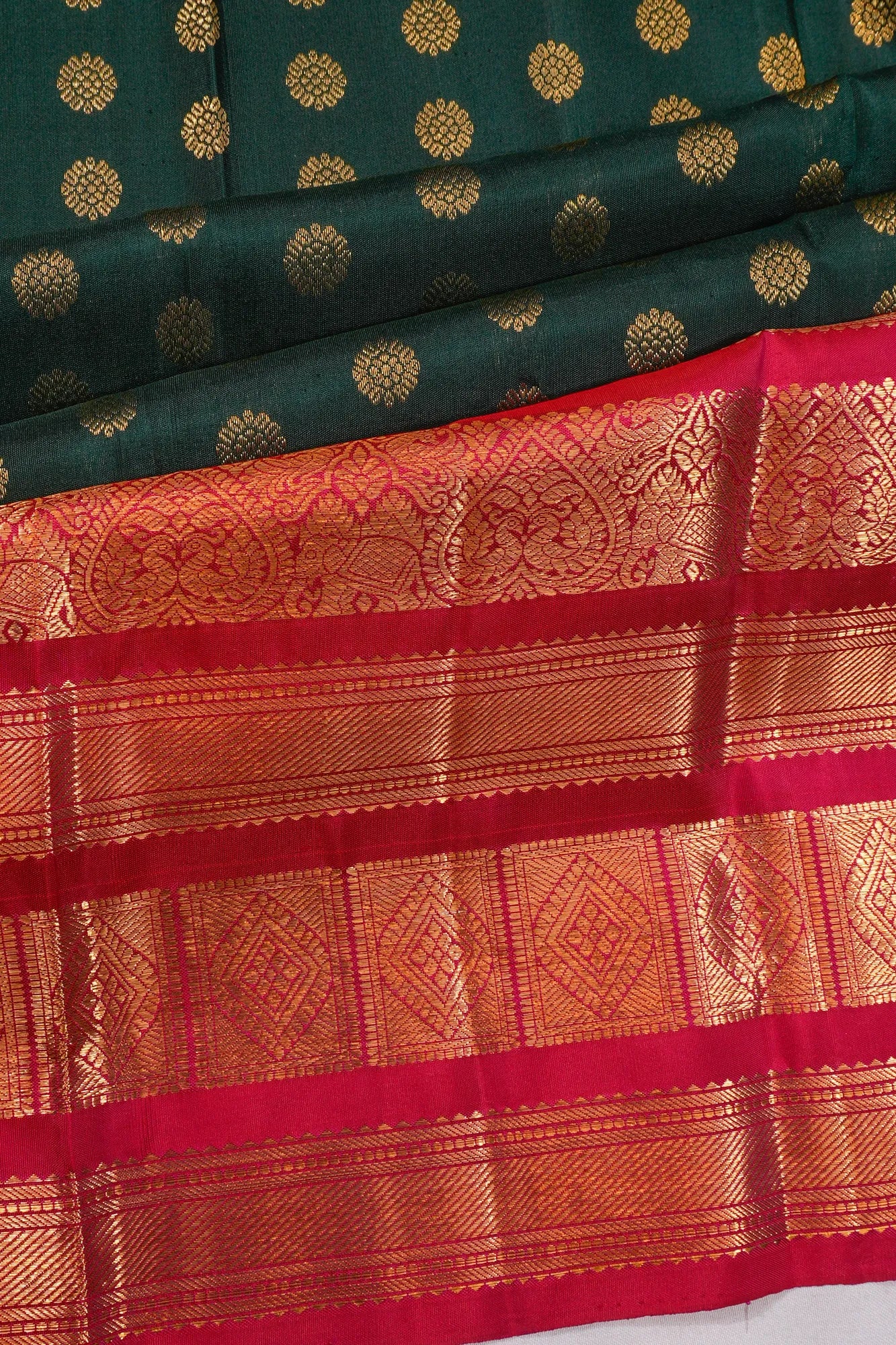 Kanchipuram Silk Brocade Dark Green Saree