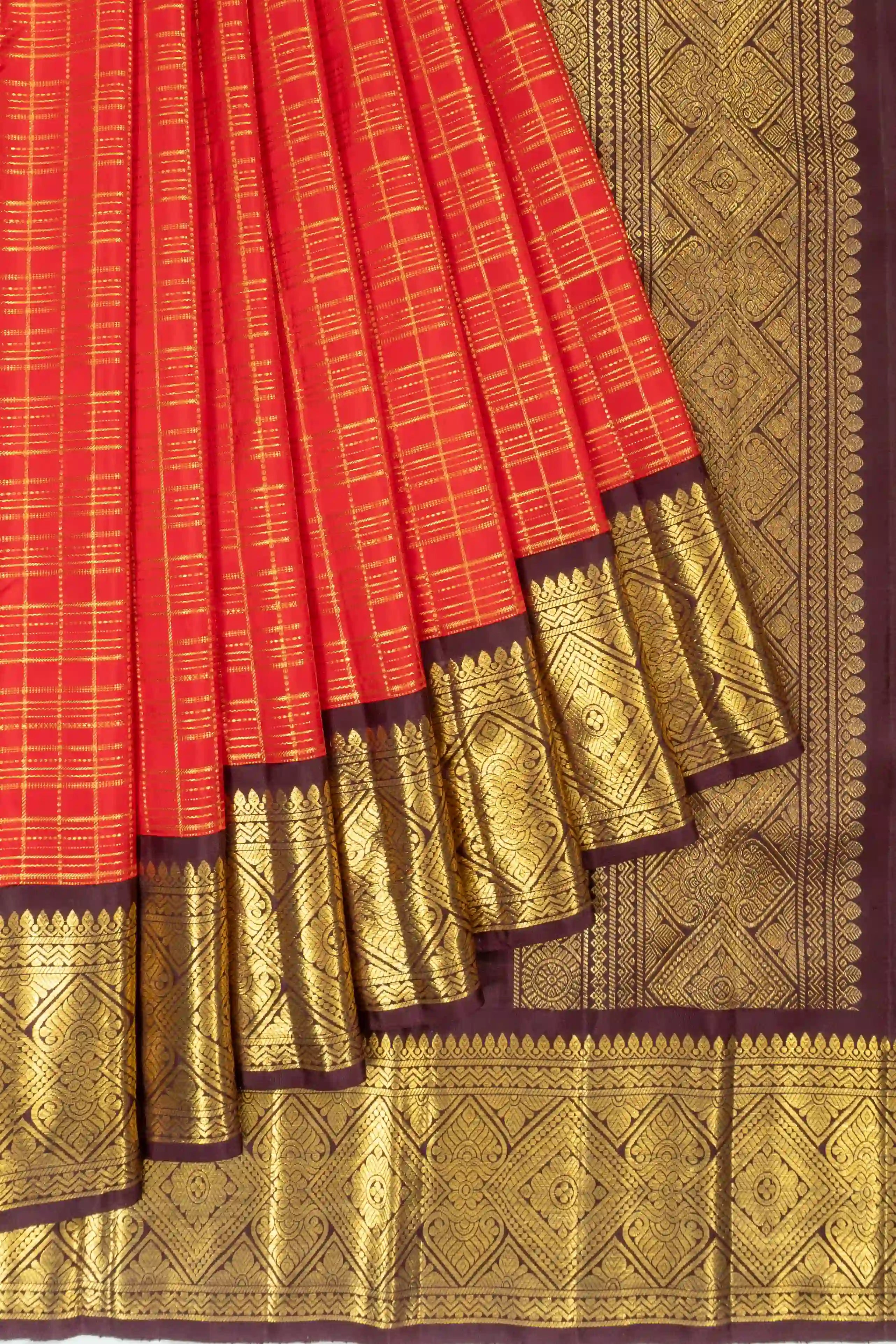 Classic Kanchipuram Silk Checks Red Saree