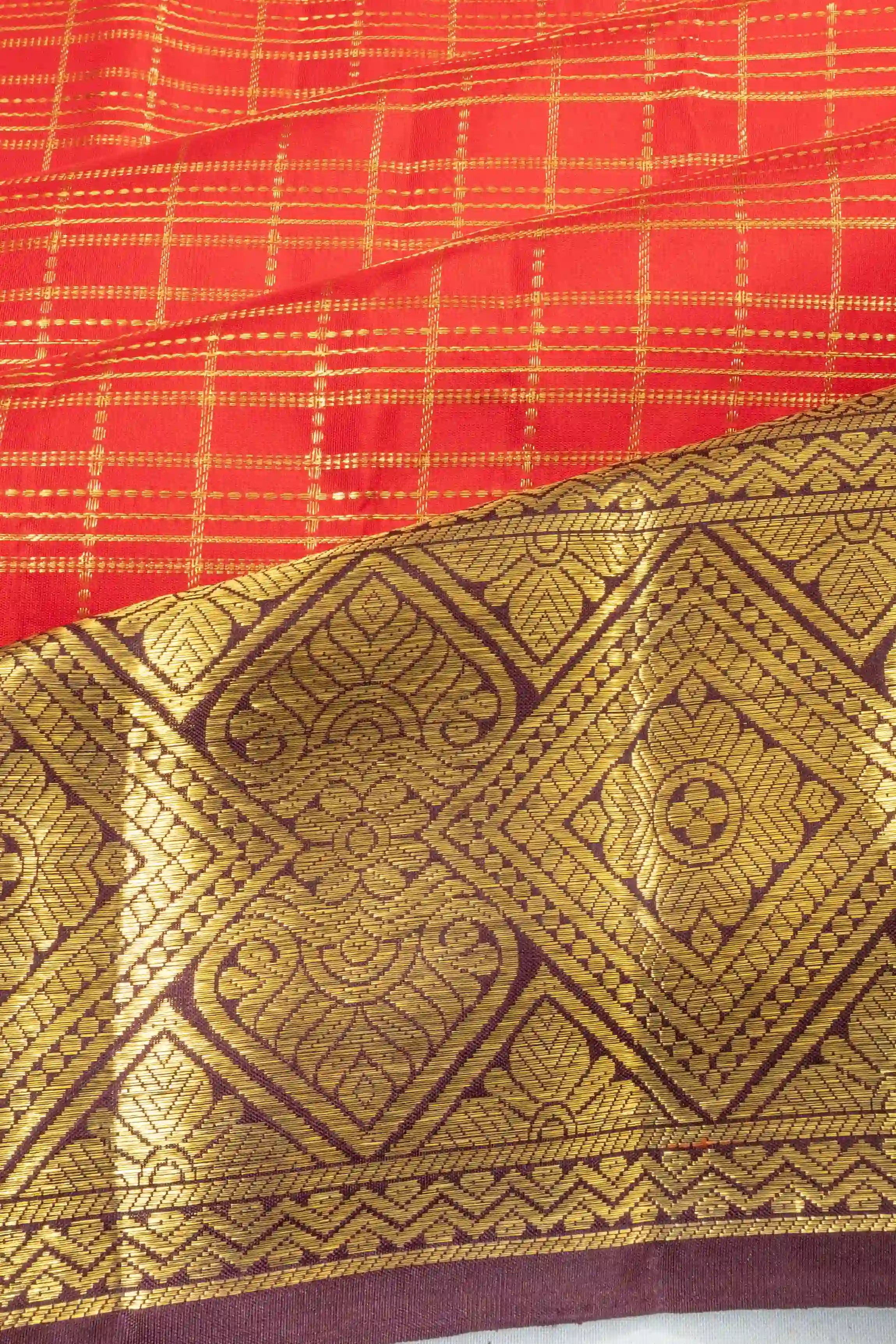 Classic Kanchipuram Silk Checks Red Saree
