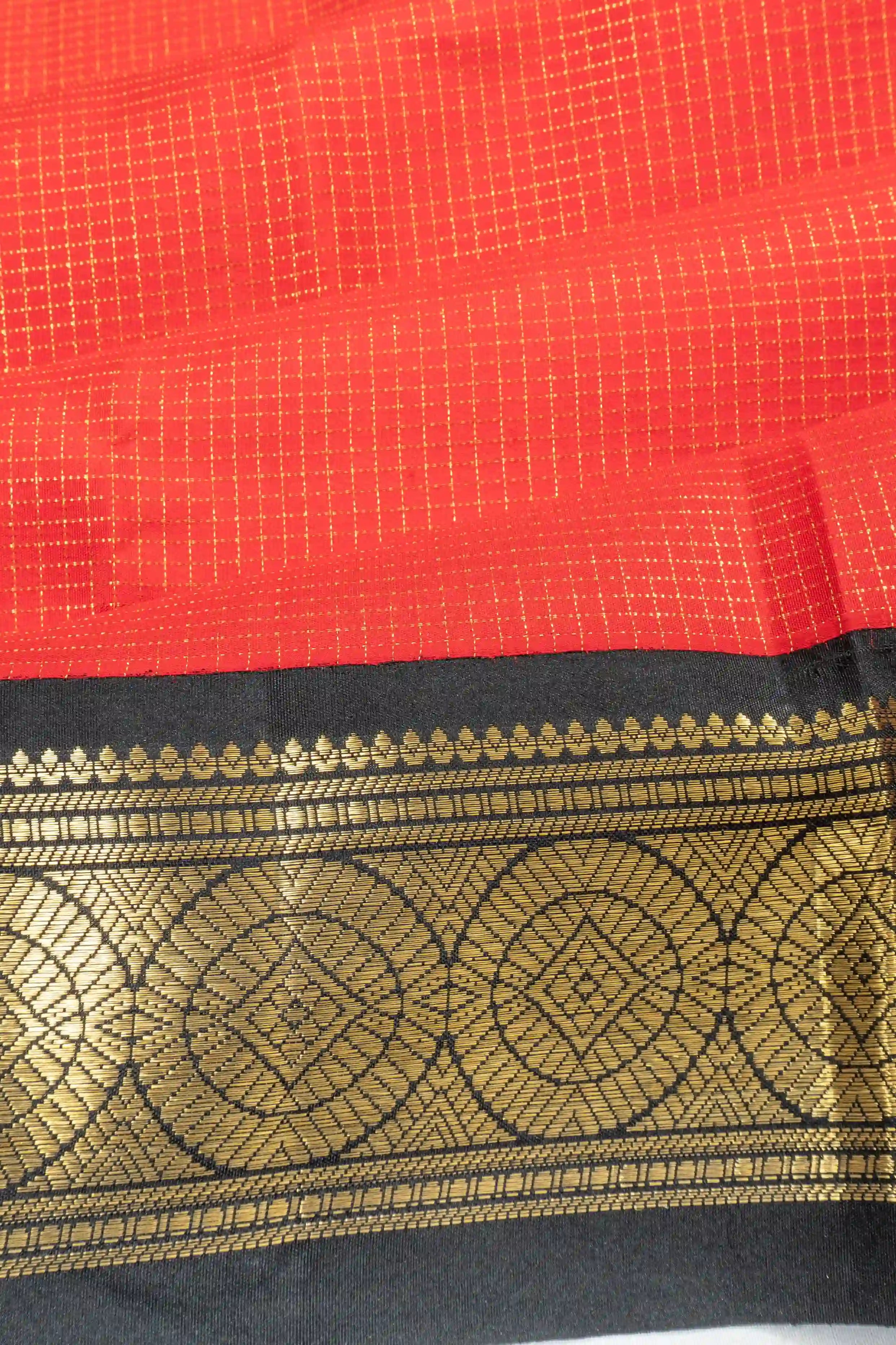 Classic Kanchipuram Silk Checks Red Saree