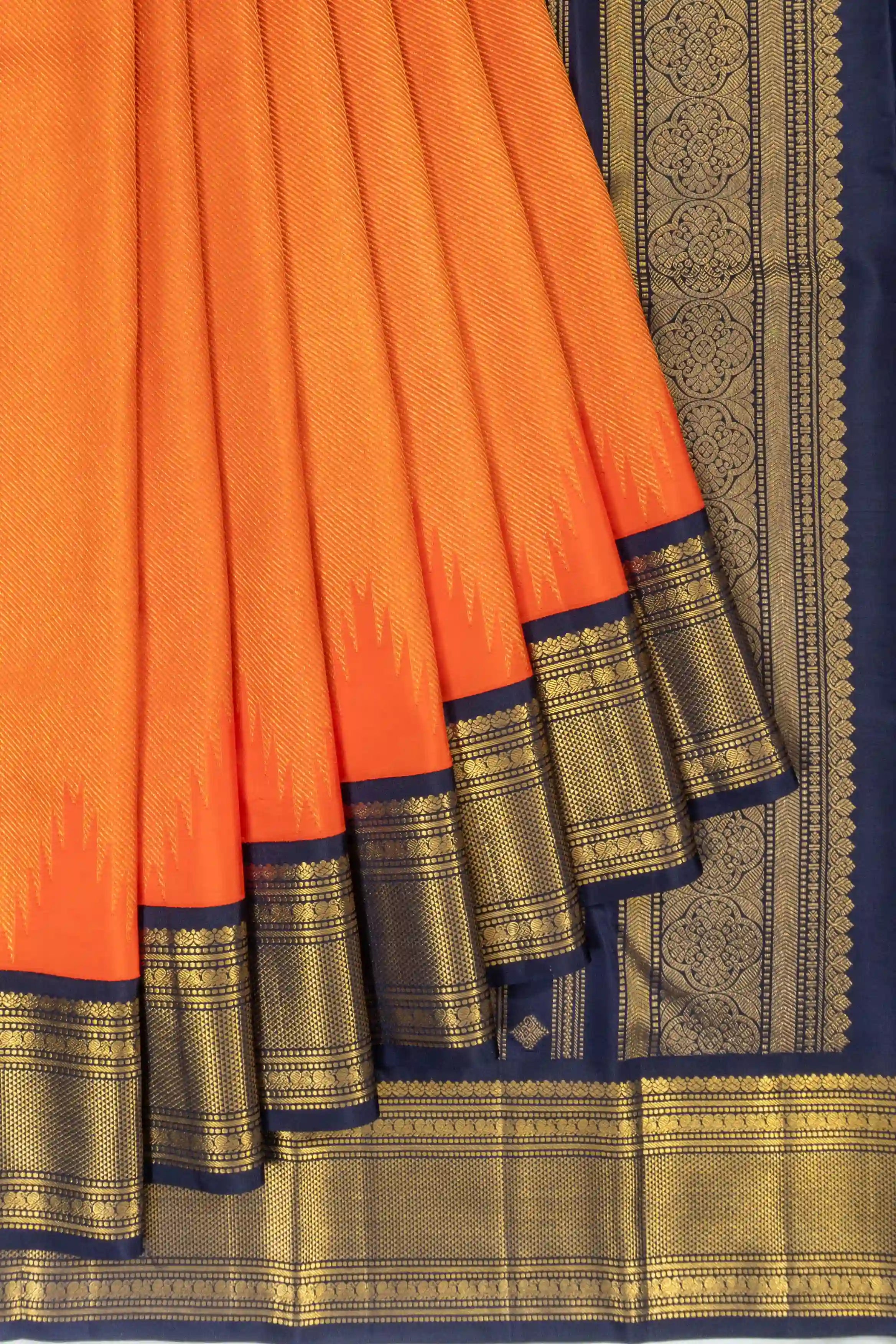 Classic Kanchipuram Silk Lines Orange Saree