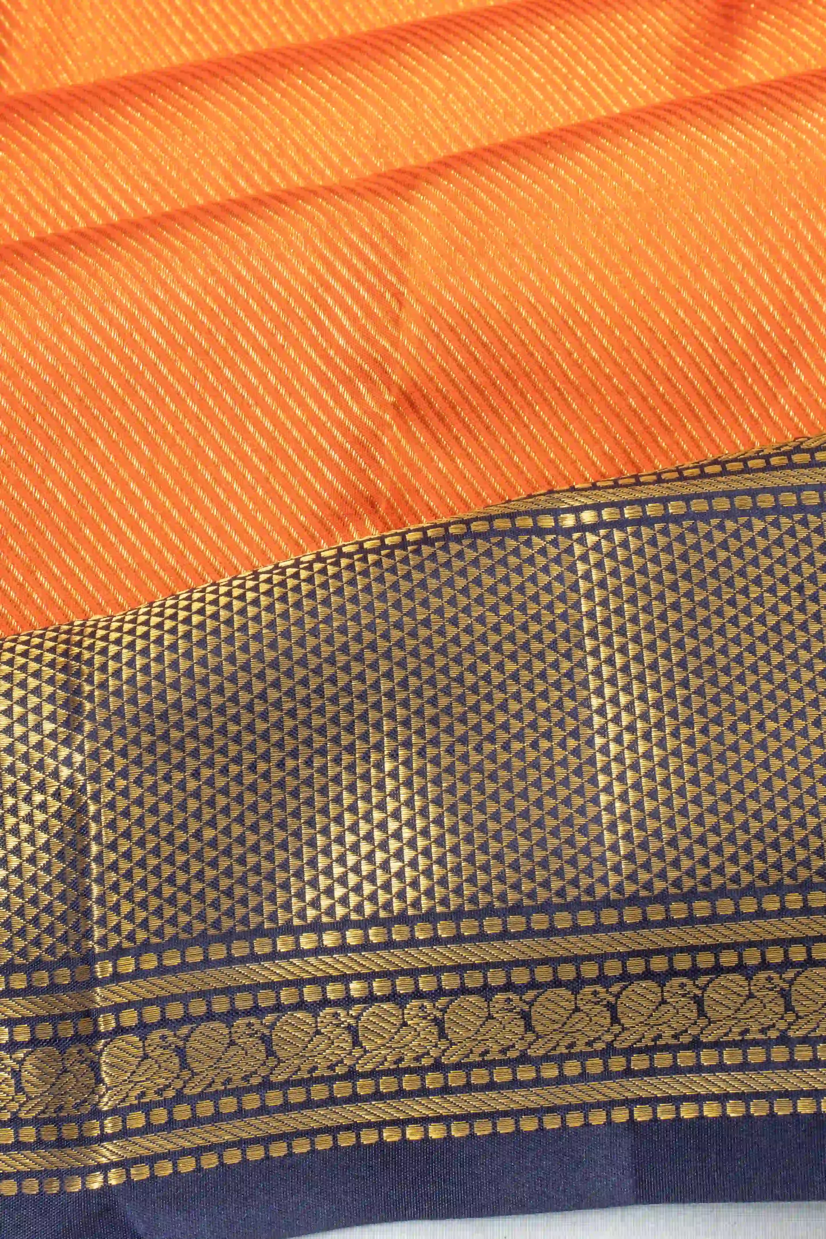Classic Kanchipuram Silk Lines Orange Saree
