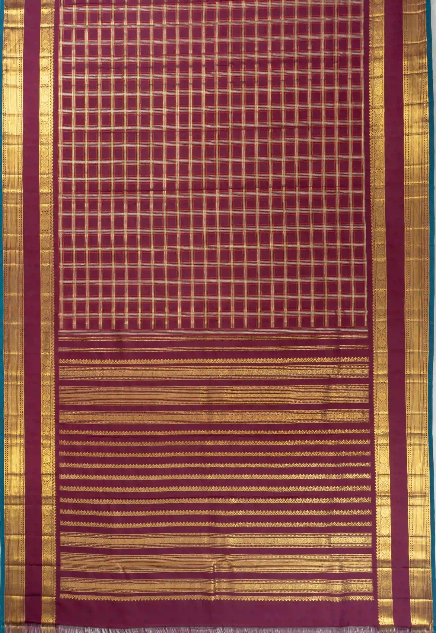 Classic Kanchipuram Silk Checks Purple Saree With Rettai Pettu Border