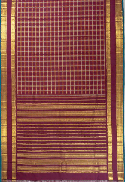 Classic Kanchipuram Silk Checks Purple Saree With Rettai Pettu Border