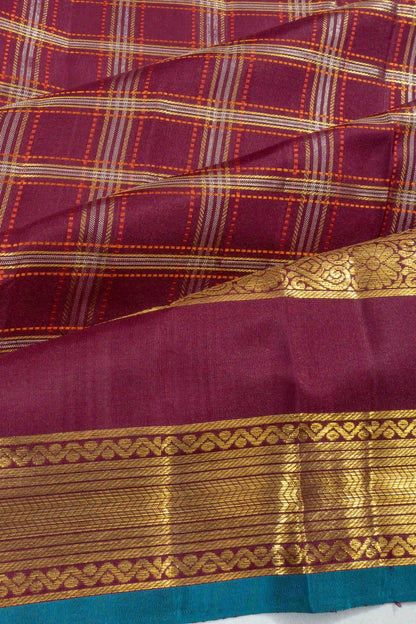 Classic Kanchipuram Silk Checks Purple Saree With Rettai Pettu Border