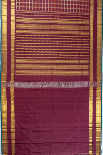 Classic Kanchipuram Silk Checks Purple Saree With Rettai Pettu Border