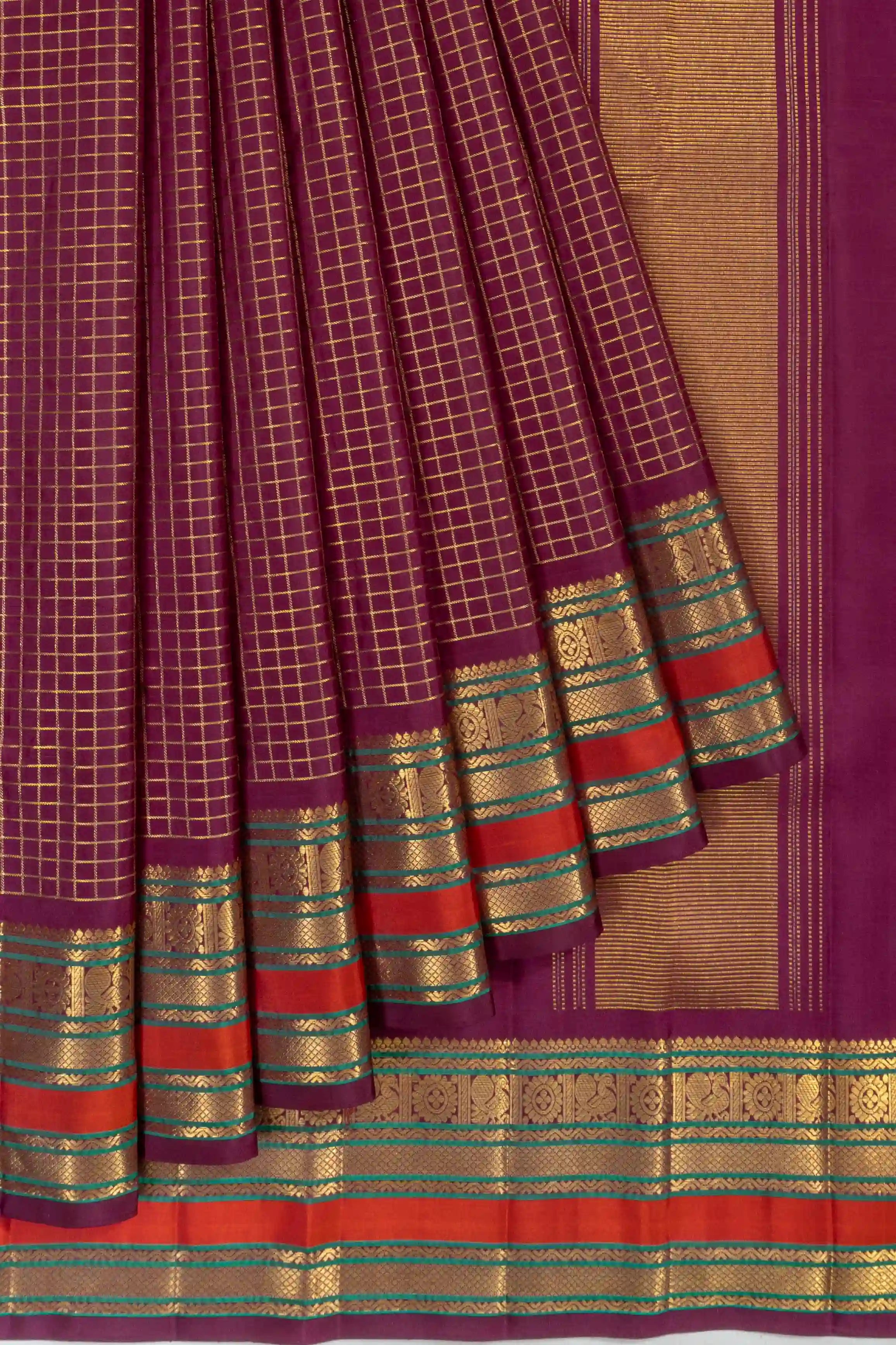 Classic Kanchipuram Silk Checks Purple Saree