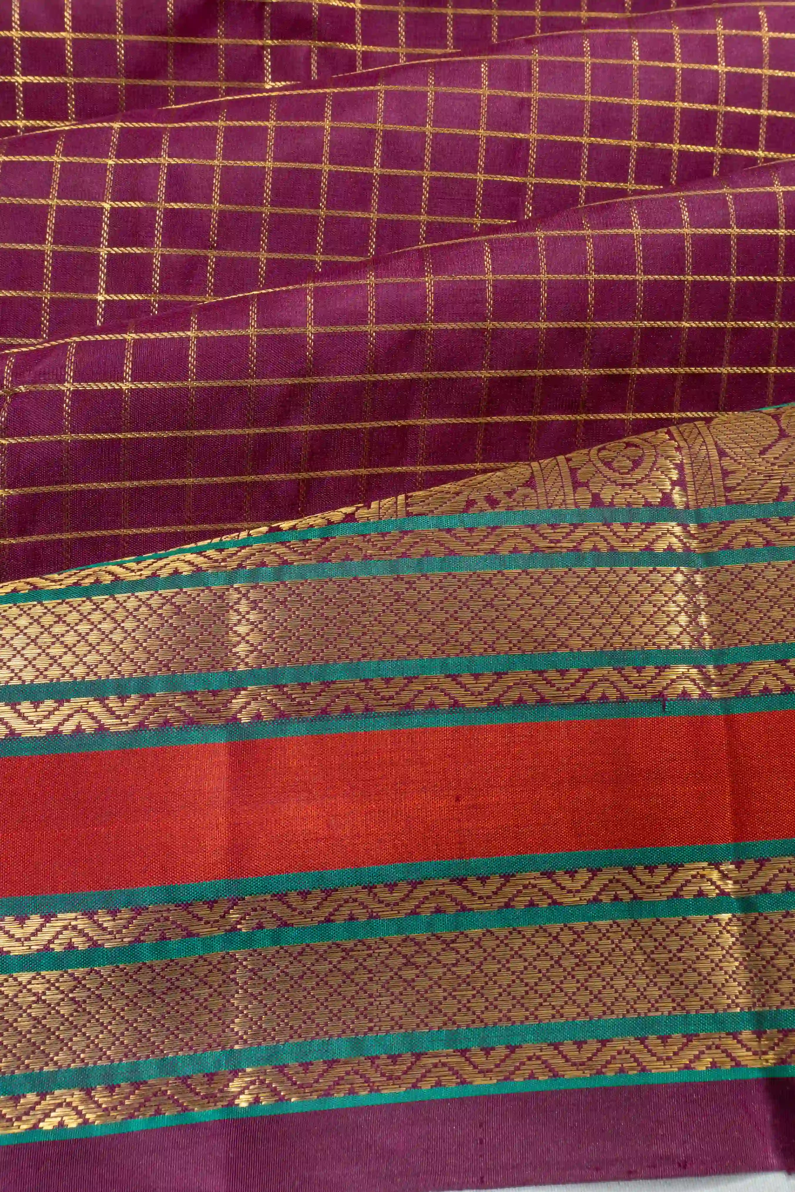 Classic Kanchipuram Silk Checks Purple Saree