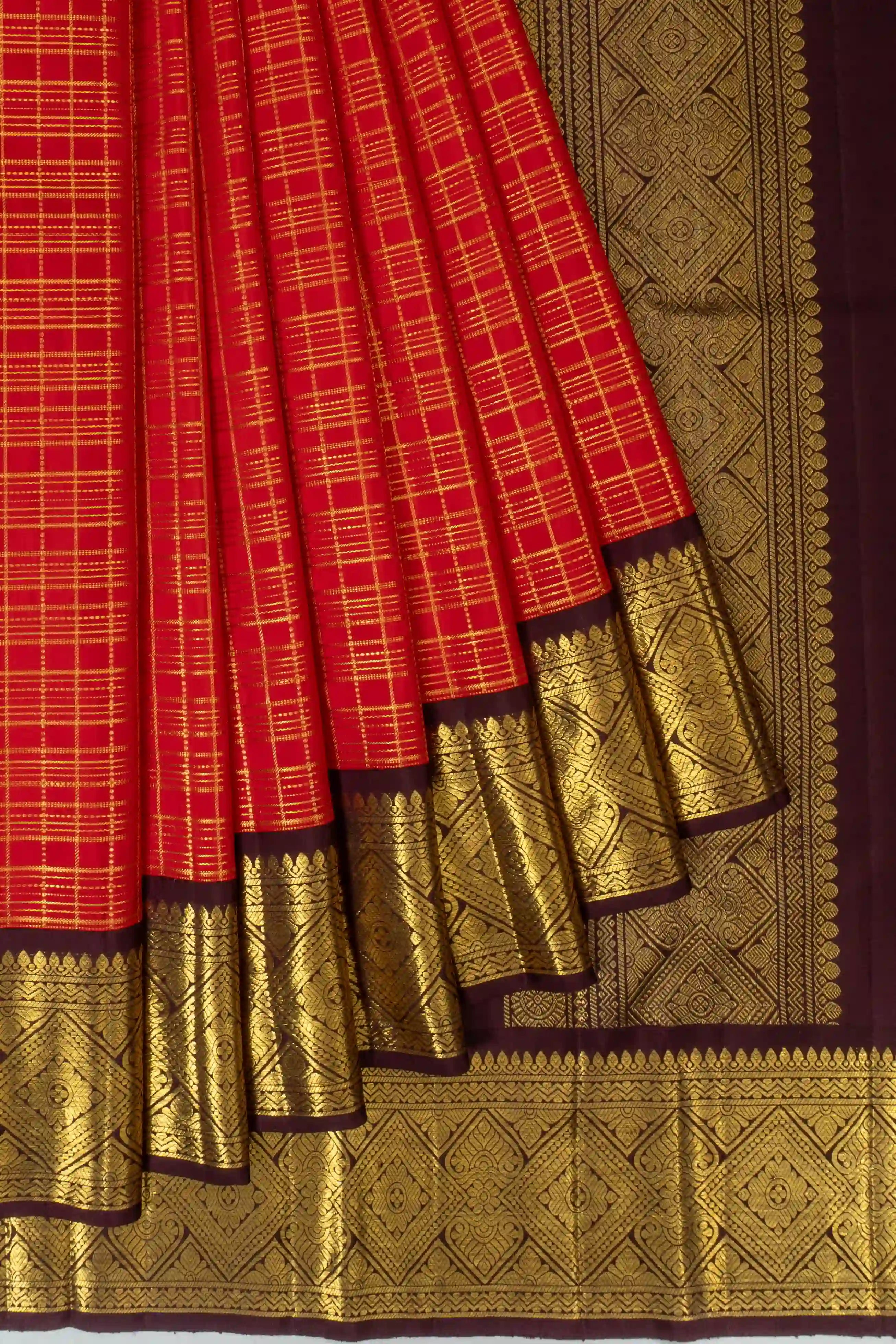 Classic Kanchipuram Silk Checks Red Saree