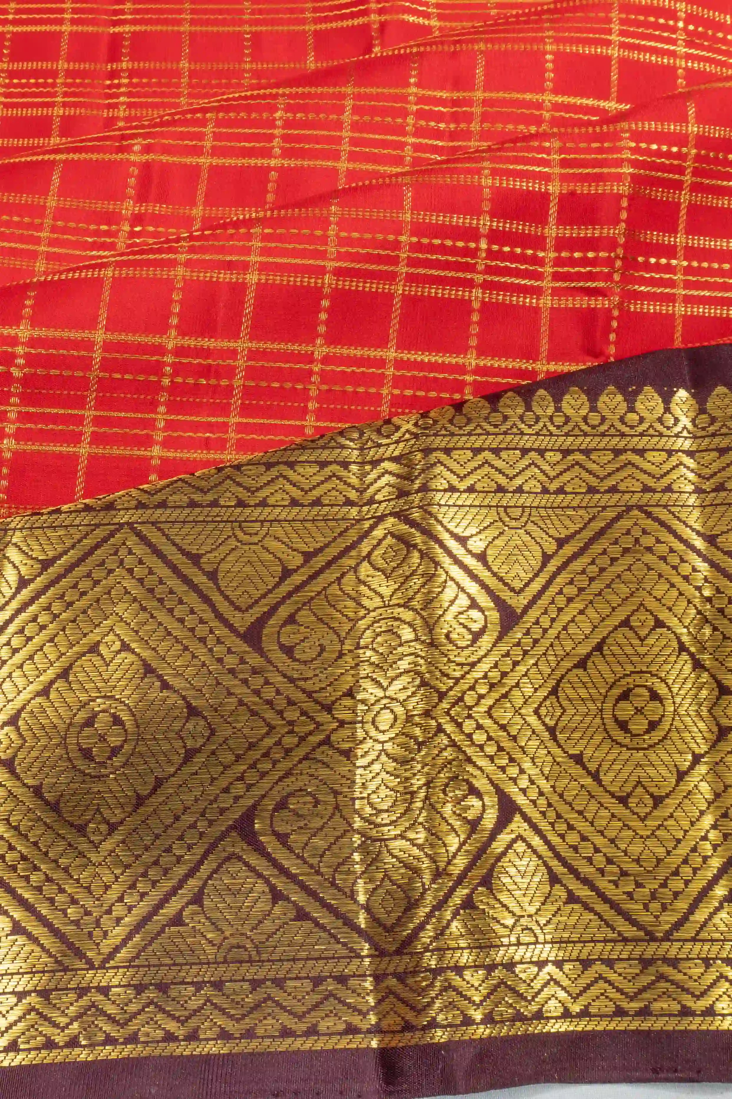 Classic Kanchipuram Silk Checks Red Saree