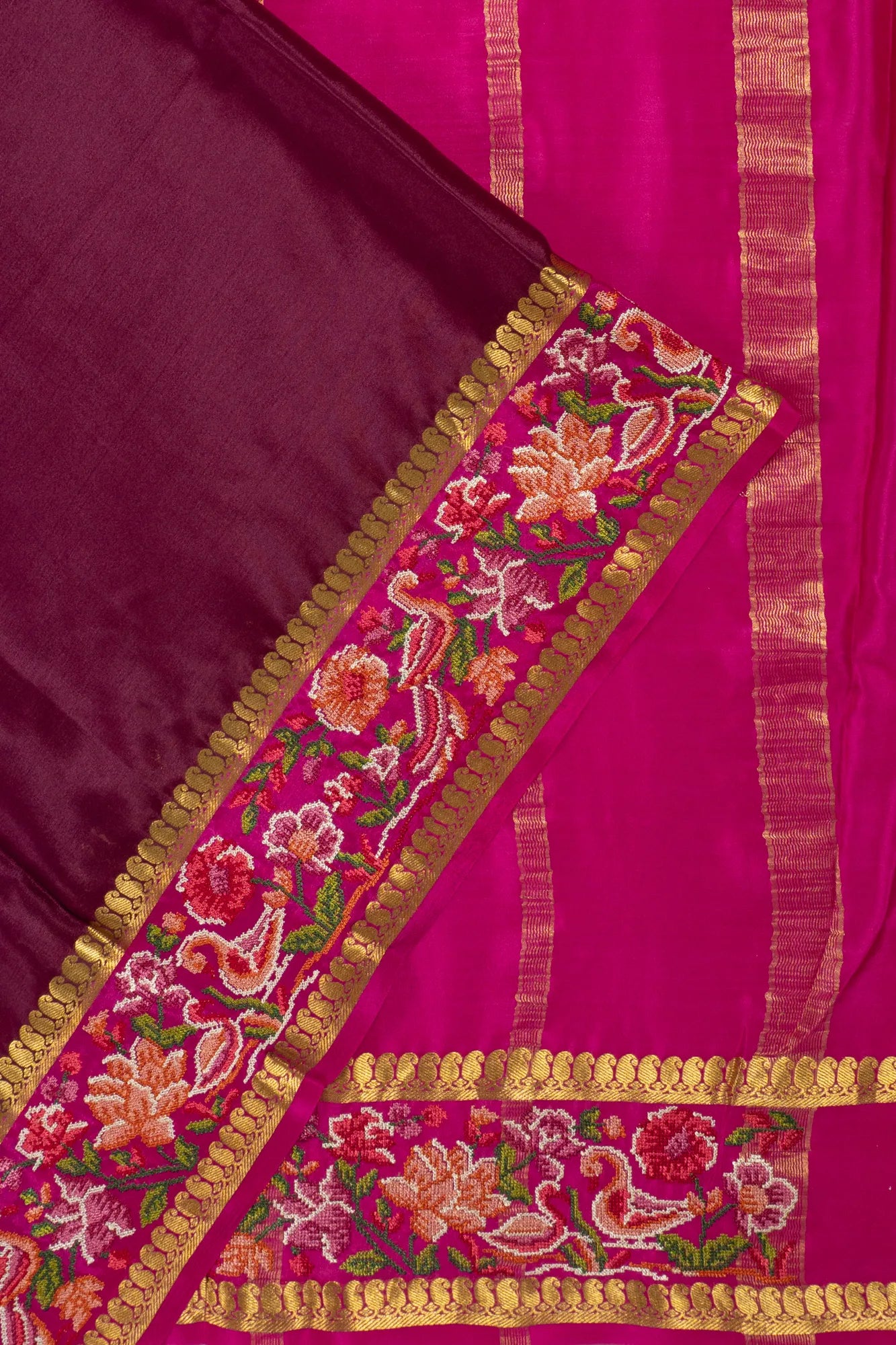 Mysore Silk Plain Purple Saree With Embroidery Border