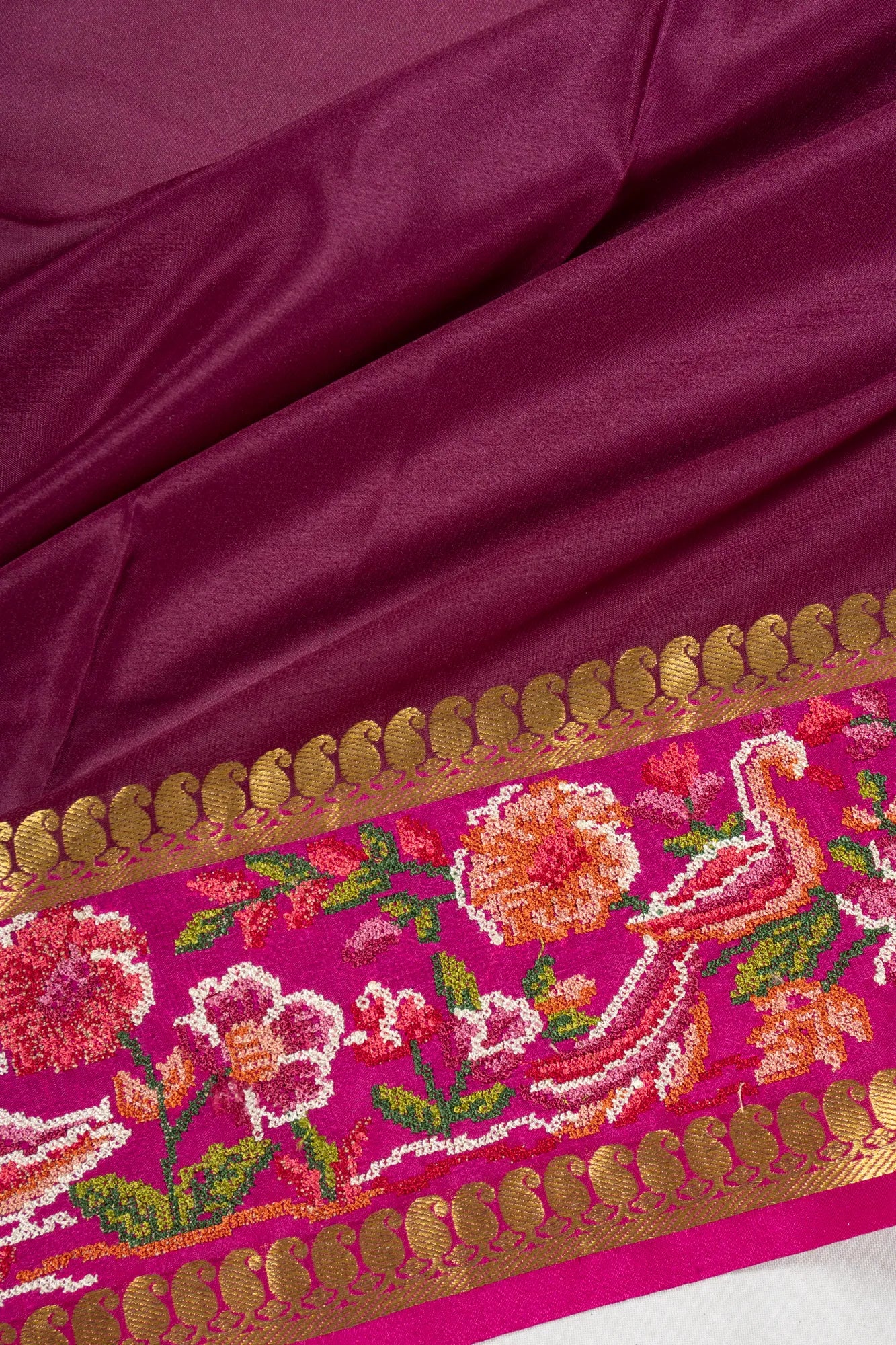 Mysore Silk Plain Purple Saree With Embroidery Border