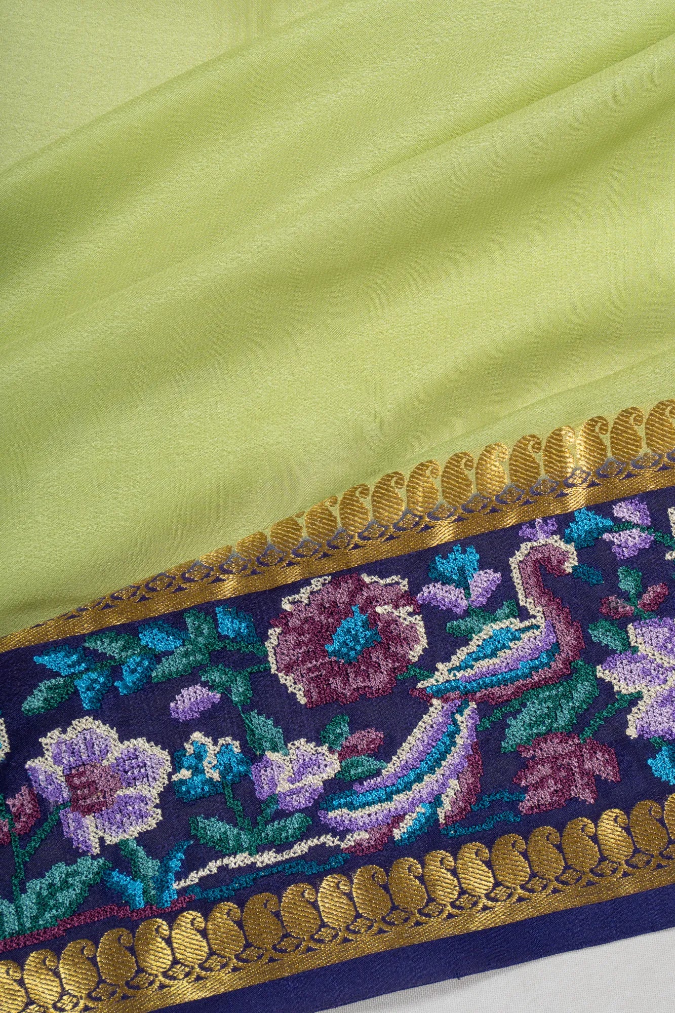 Mysore Silk Plain Pista Green Saree With Embroidery Border