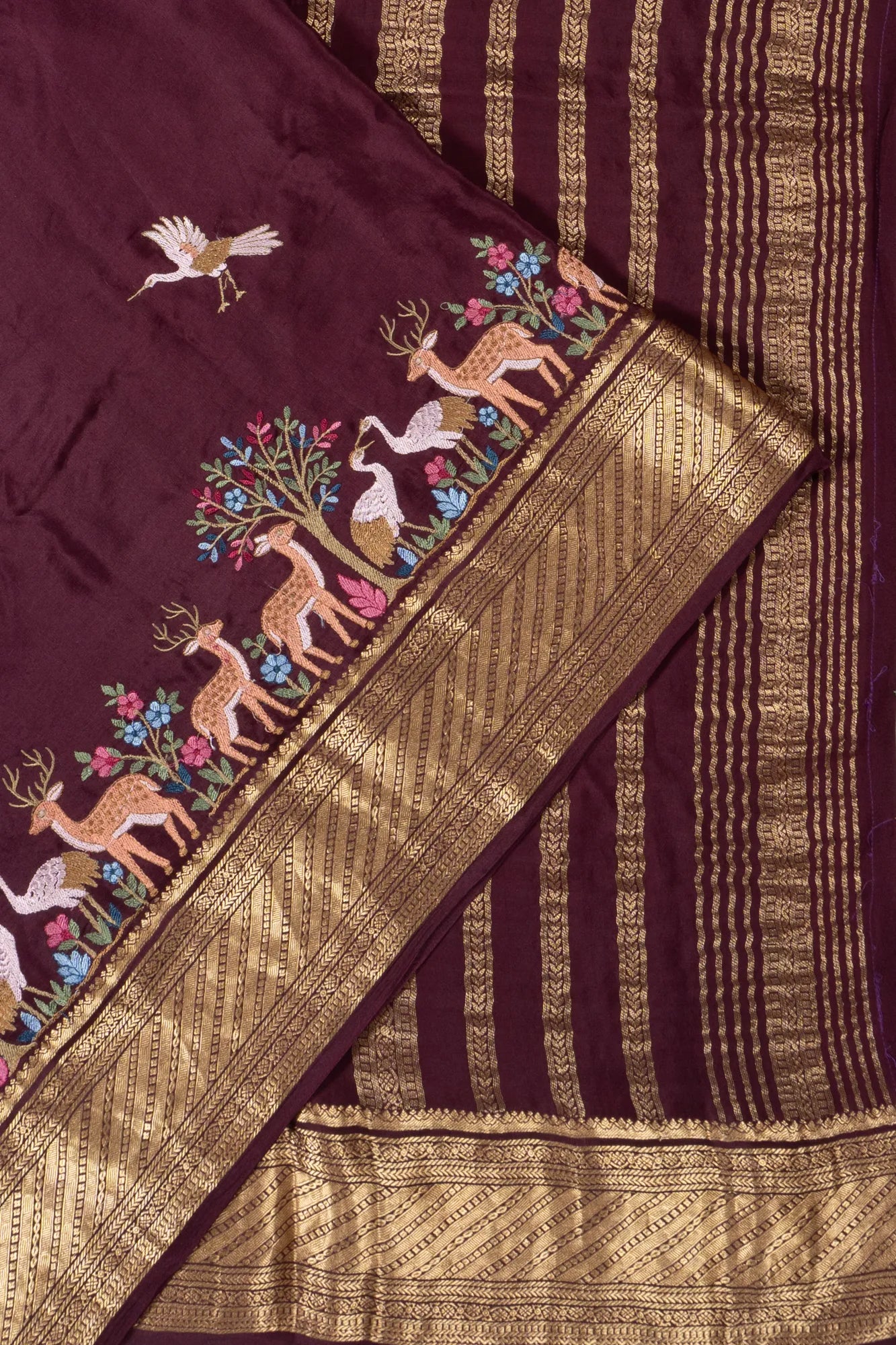 Mysore Silk Embroidery Butta Maroon Saree