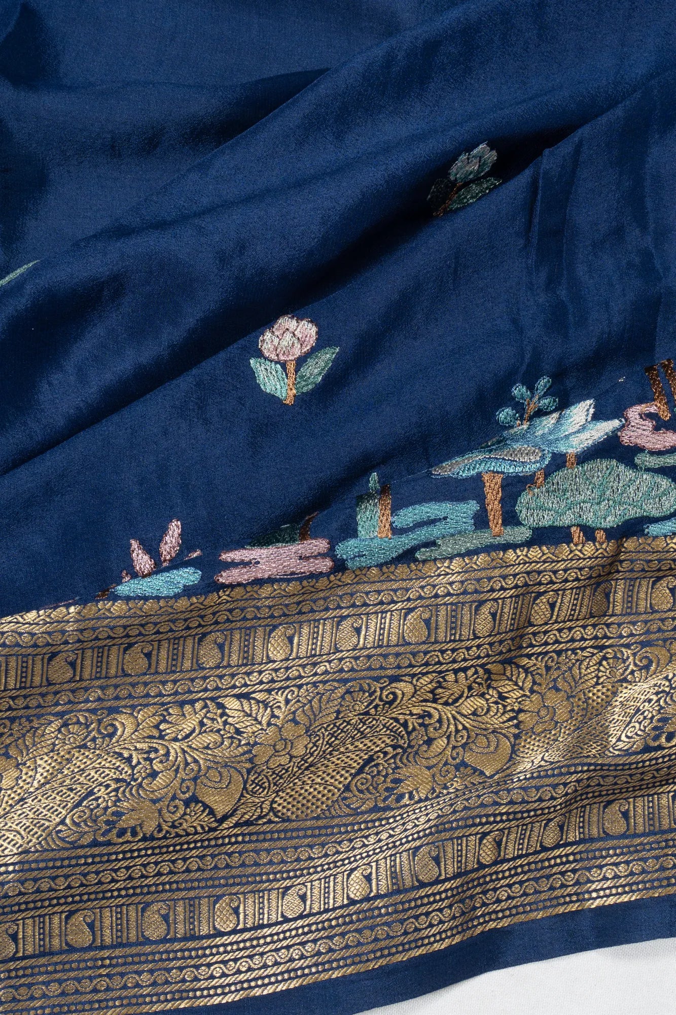 Mysore Silk Embroidery Butta Blue Saree