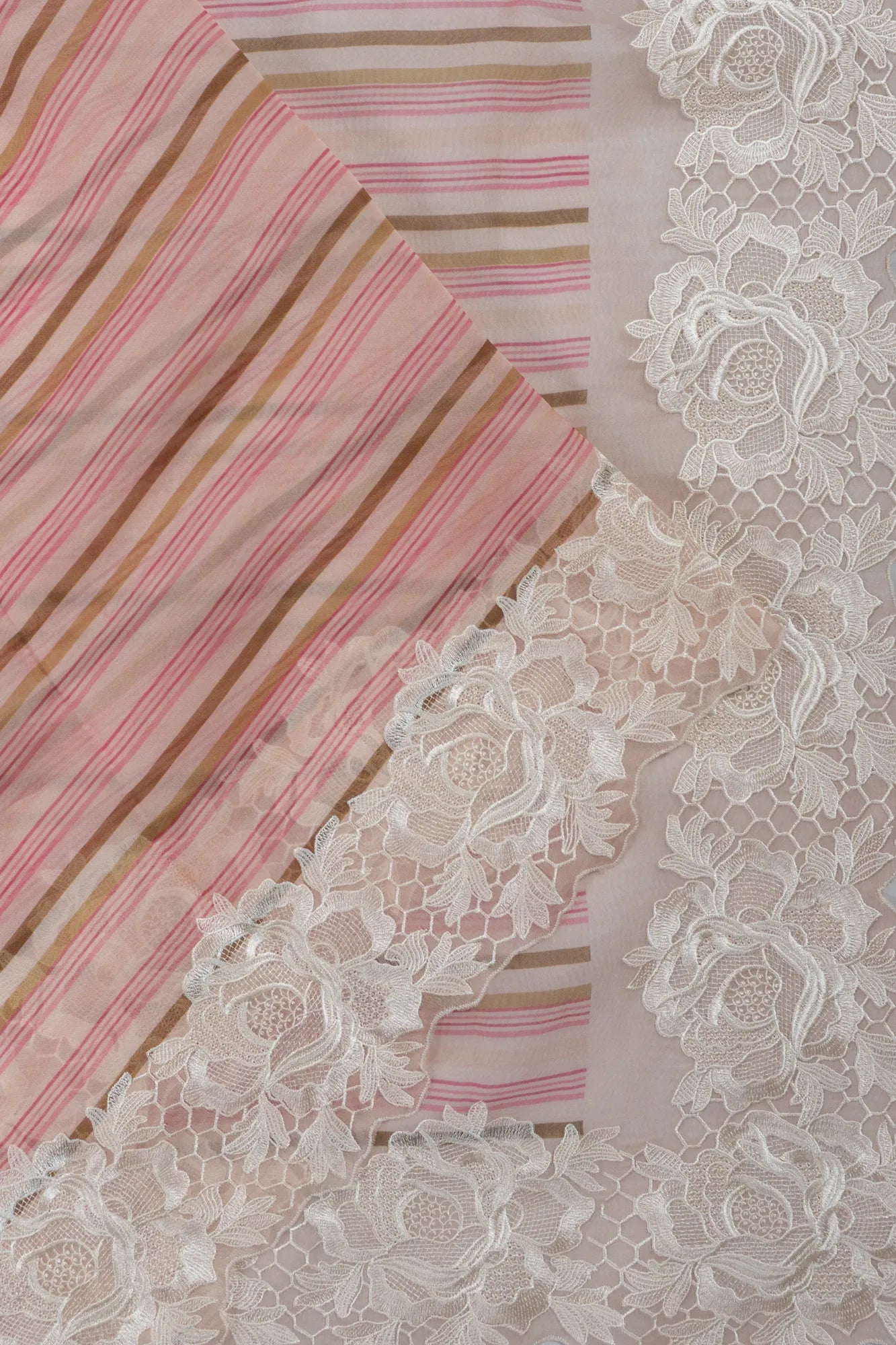 Organza Lines Pink Saree With Embroidery Scallop Border