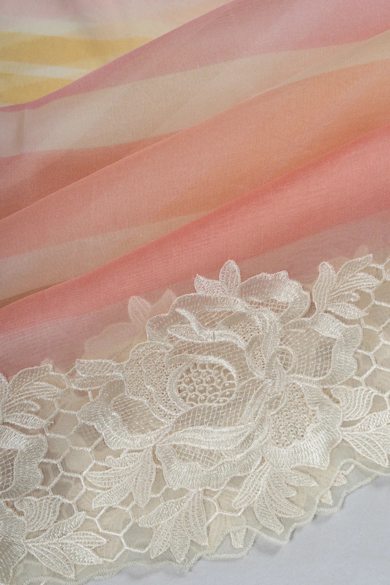 Organza Lines Multicolour Saree With Embroidery Scallop Border